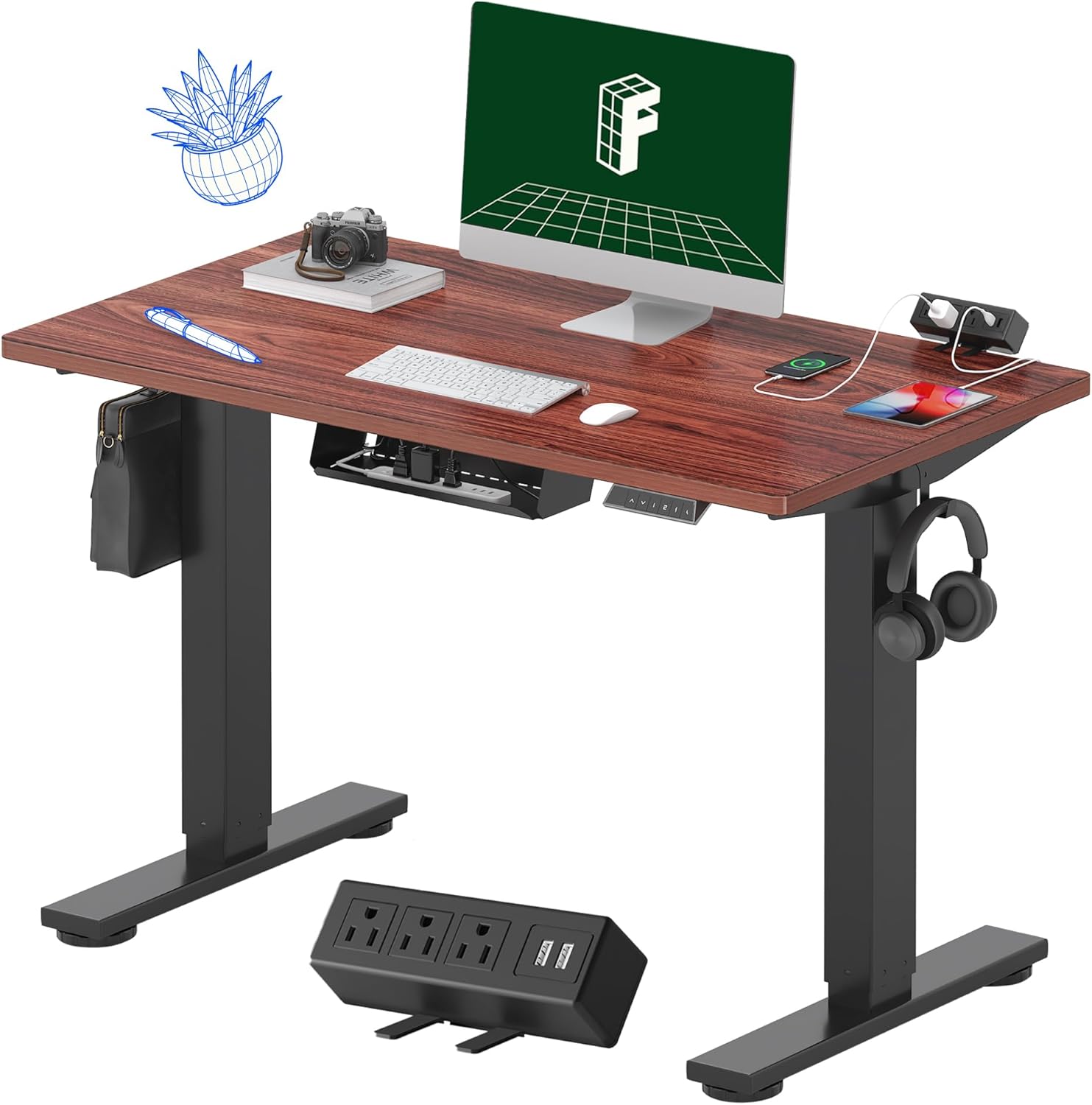 FLEXISPOT EN2 48"x24" Standing Desk with Power Strip Bundle, Black