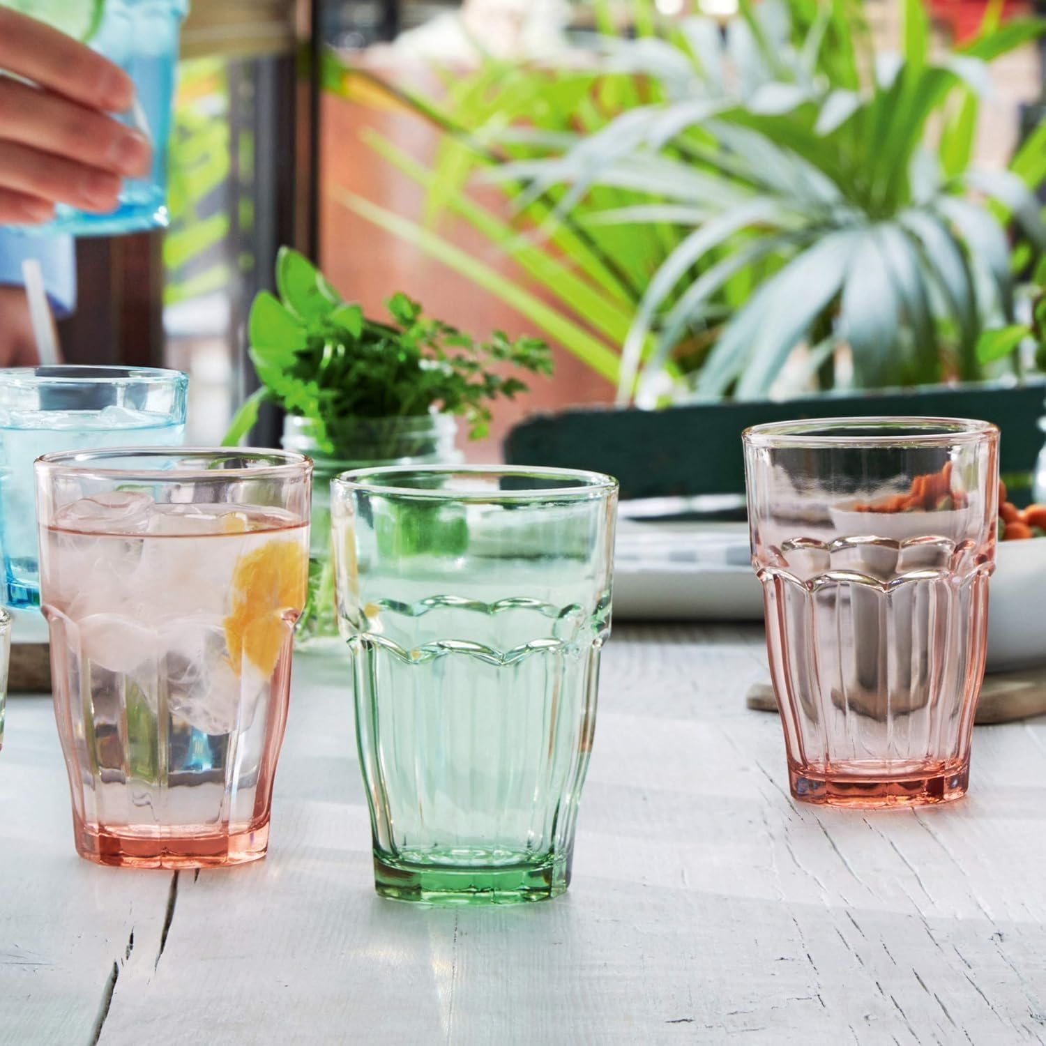 Bormioli Rocco Rock Bar 12.5 oz. Long Drink Stackable Tempered Beverage Glasses for Cold Drinks, Water, and Cocktails, Set of 6, Ice Blue