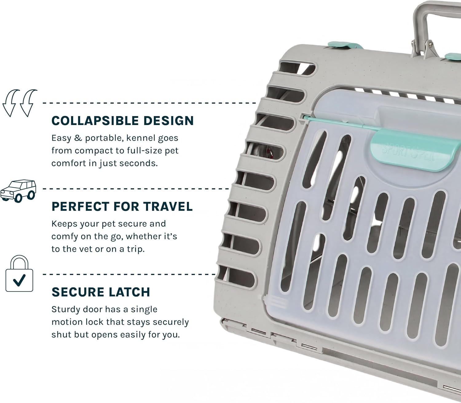 SportPet Large Hard-Sided Travel Cat Carrier - Cat Carrier with Patented Wide Side-Opening Door