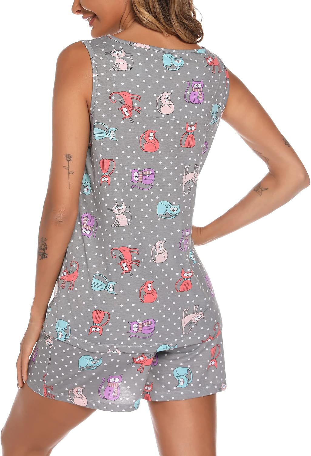 ENJOYNIGHT Womens Pajama Set Cotton Summer Sleep Tank and Shorts Pjs