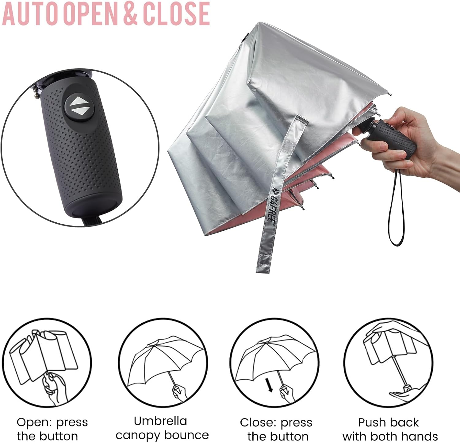 G4Free UPF 50+ UV Protection Travel Umbrella 42/46 Inch Auto Open Close