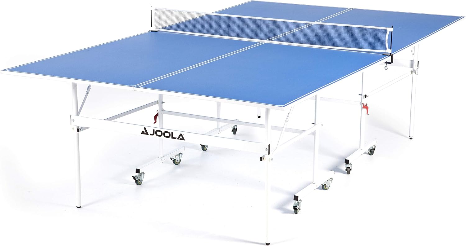 JOOLA Indoor 15mm Ping Pong Table with Quick Clamp Ping Pong Net Set - Single Player Playback Mode - Regulation Size Table Tennis Table - Compact
