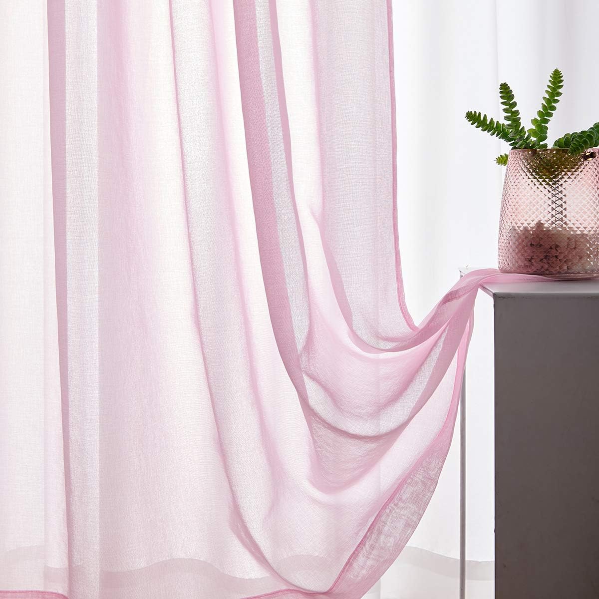Off White Semi Sheer Curtains 72 Inches Long Faux Linen Off White Sheers Curtain for Bedroom Living Room Girls Kids Room 2 Panels 52x72 Inch Length