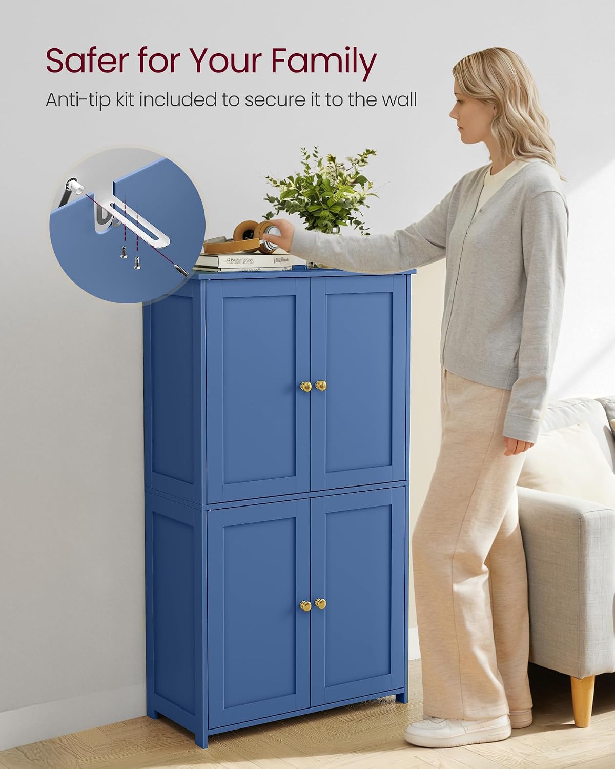 VASAGLE Floor Storage Cabinet, Freestanding Storage Unit with 2 Adjustable Shelves, for Bathroom Living Room Dining Kitchen, 11.8 x 23.6 x 31.5 Inches, Cloud White UBCB60WV1