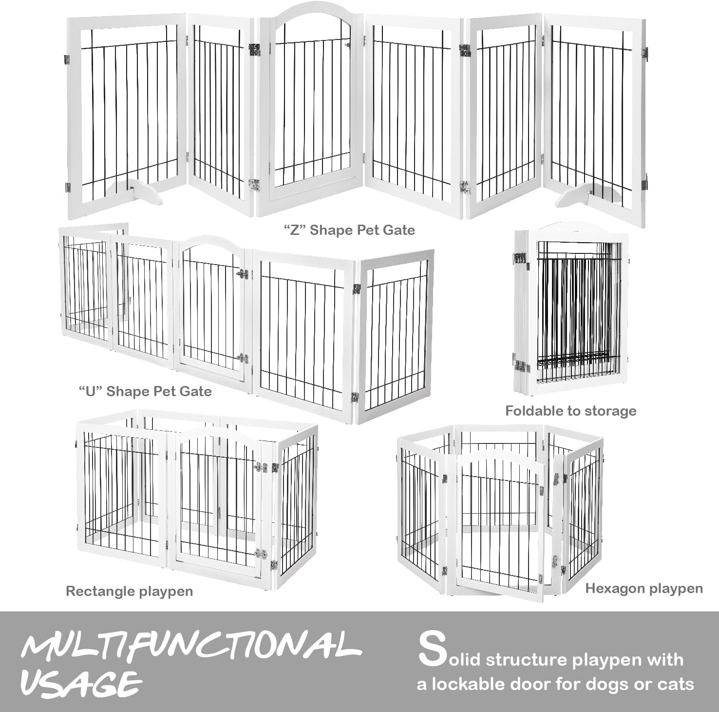PAWLAND Extra Wide Foldable Dog gate for Doorway, Indoor, 72“ Wide, 30" H