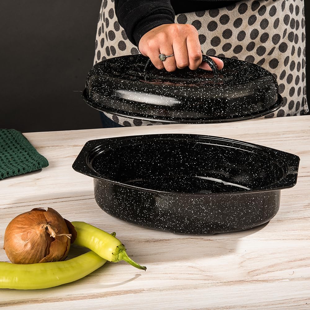 Granite Ware 13" Oval Roaster with Lid – Enameled Steel, Oven Safe to 932°F – Ideal for Roasting, Baking & Sourdough Bread – Self-Basting Cover, Dishwasher Safe, 7 lb Capacity | Oval Roaster Capacity, Roasts Up To 7 Lb Poultry Or Meat, Covered Cooking fo…