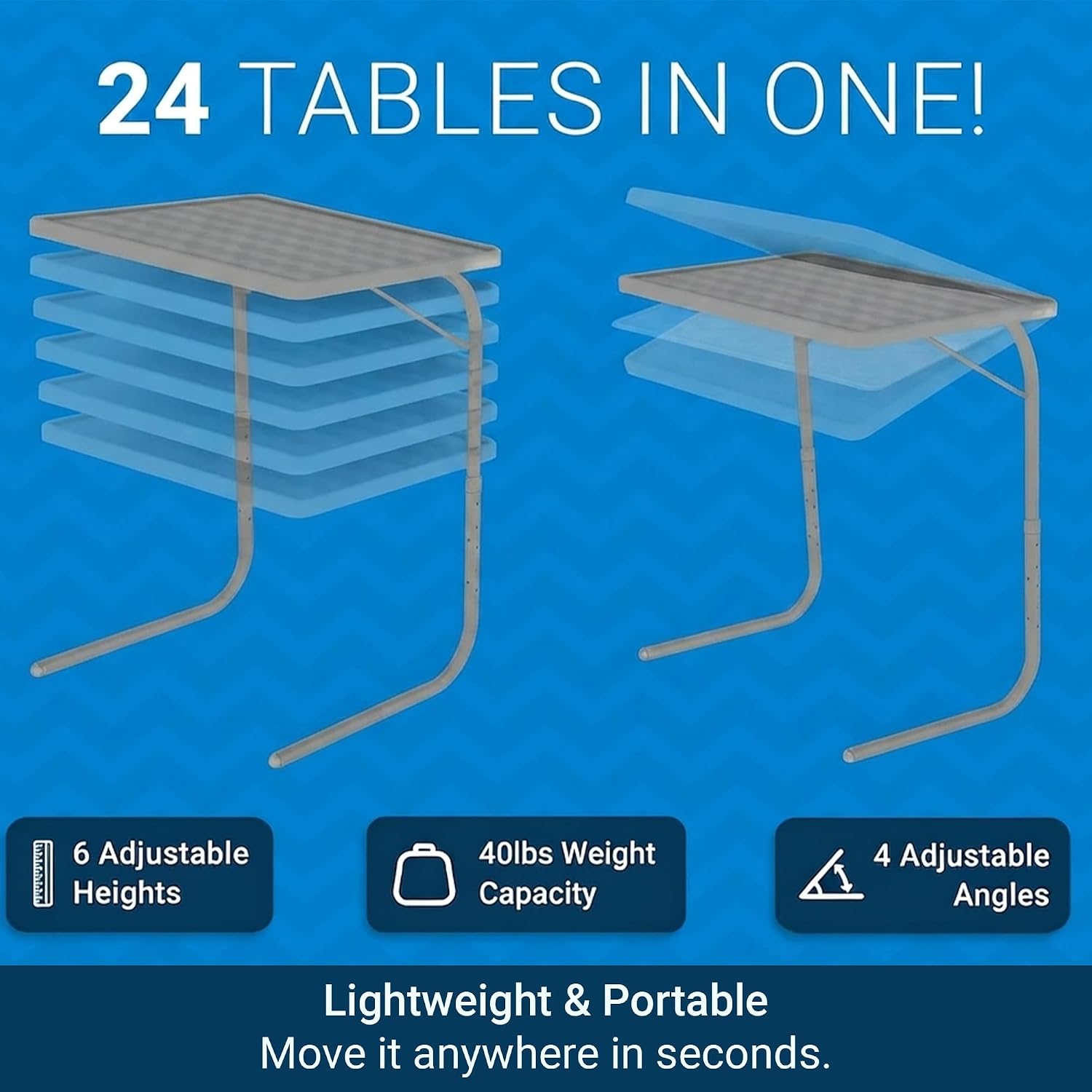 Table-Mate TV Tray Table | Portable Desk Folding Dinner Tray, Couch Table Trays for Eating Snack Food, Portable Laptop Desk, Bed Trays for Eating | Adjustable TV Trays with 3 Angles and Cup Holder