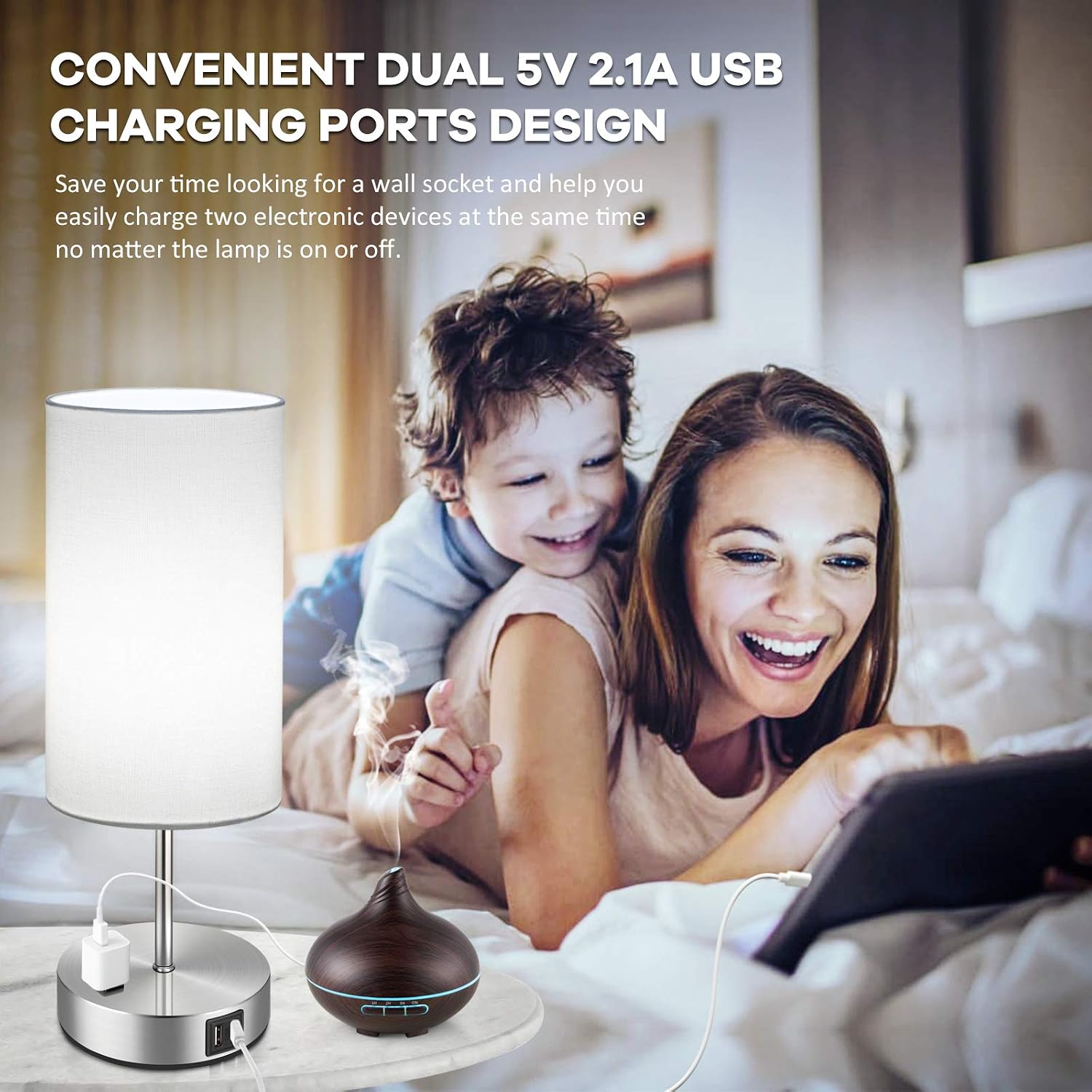 Set of 2 Touch Control Table Lamps with 2 USB Charging Ports&AC Outlet