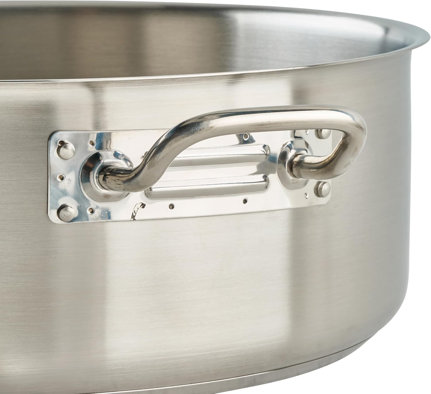 Winco 15 qt Stainless Steel Brazier Pan with Lid | Flat bottom, Wide base, Riveted handles, Induction safe, Great for Braising, Simmering, Batch Cooking and Restaurant Kitchens