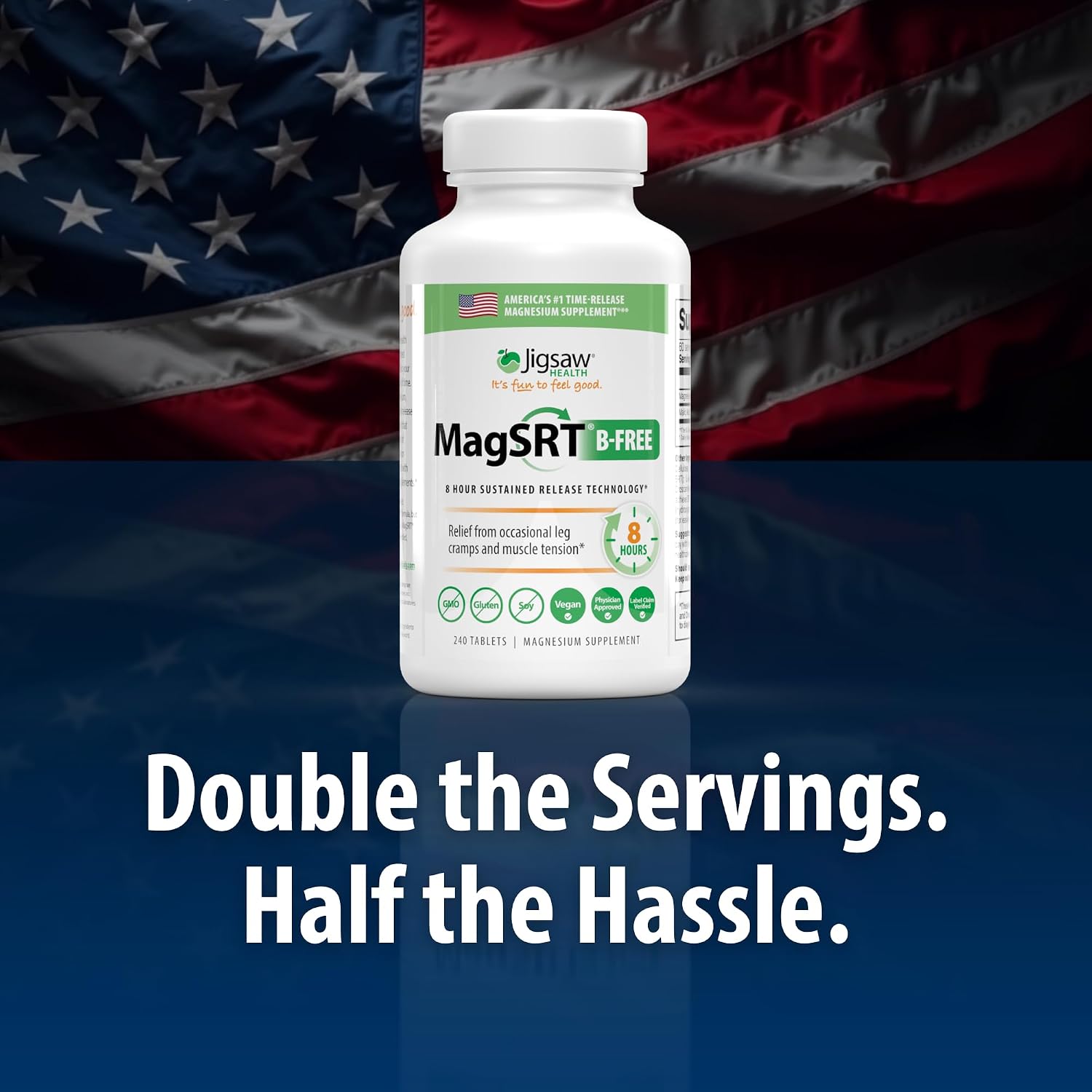 Jigsaw Health MagSRT | Magnesium Supplement with Vitamin B6, Folate & B12 | 240 Tablets | 60 Servings