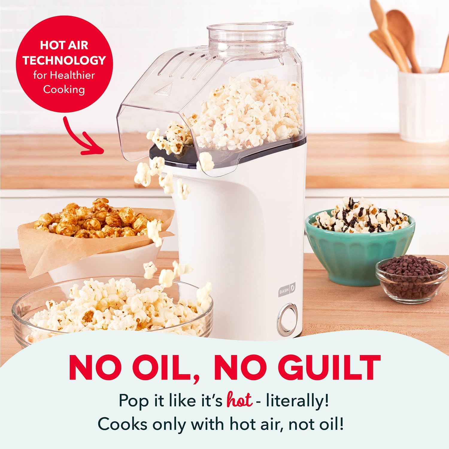Dash Fresh Pop Popcorn Maker, 16-Cup Hot Air Popper, Aqua | Electric Popcorn Machine, Oil-Free Air Popped Popcorn, Built-In Measuring Cup & Butter Melting Tray, Movie Night Snacks