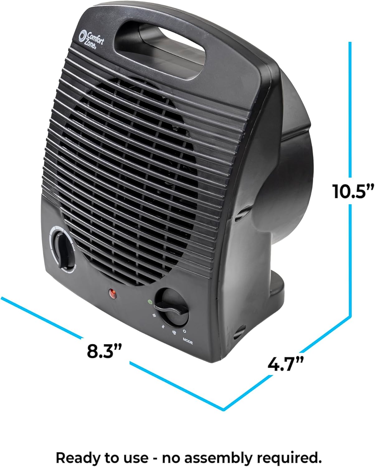 Comfort Zone Indoor Space Heater, Portable, Fan Forced, Electric, Adjustable Thermostat, Overheat Sensor, Safety Tip-Over Switch, & Stay Cool Housing
