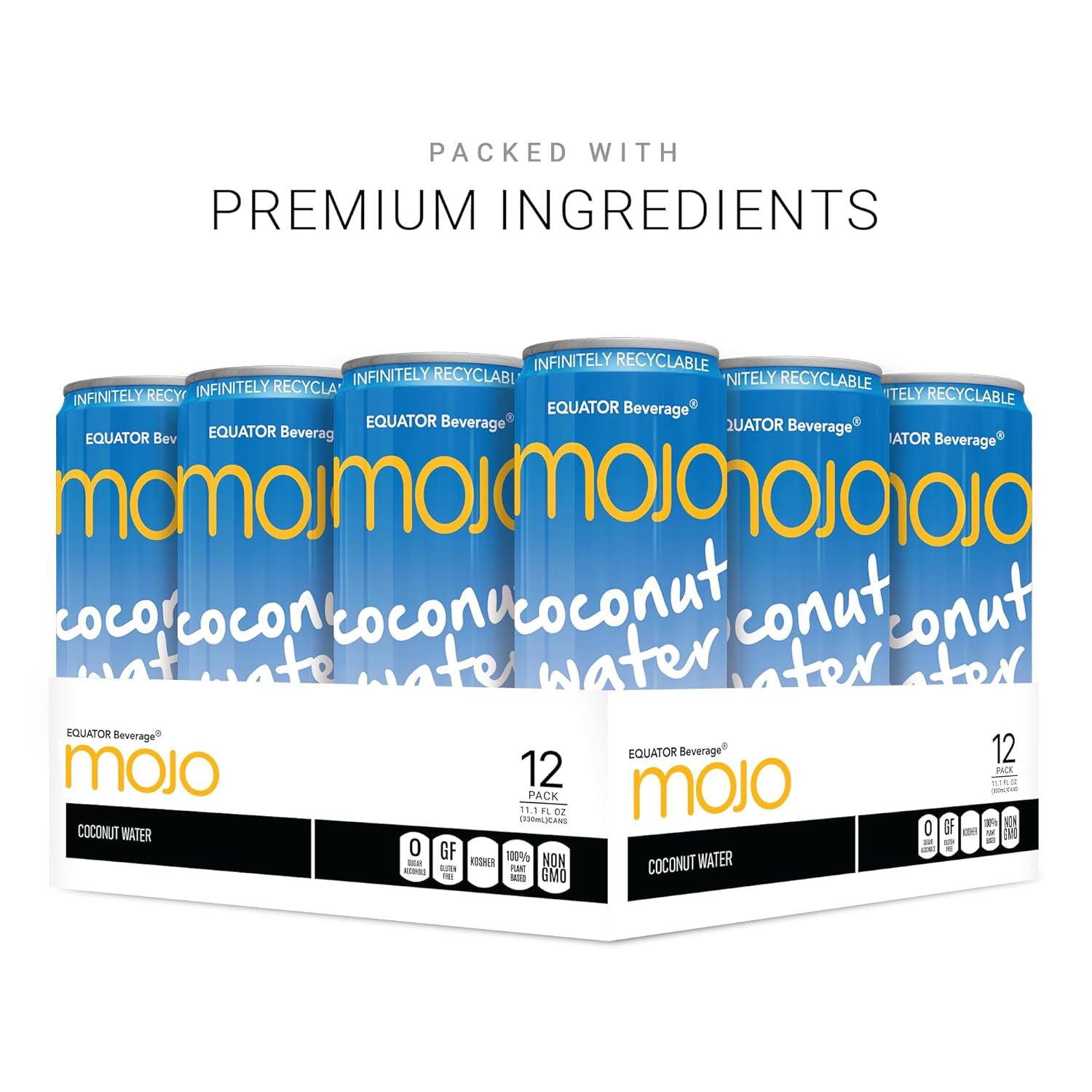 MOJO Coconut Water, Hydration, Electrolytes, Non-GMO, 11.1 oz, 12 Pack