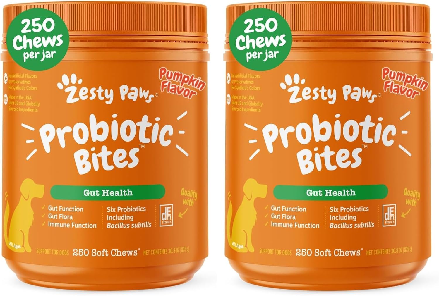 Zesty Paws Probiotics for Dogs - Digestive Enzymes for Gut Flora, Digestive Health, Diarrhea & Bowel Support - Clinically Studied DE111 - Dog Supplement Soft Chew for Pet Immune System - Pumpkin, 90ct