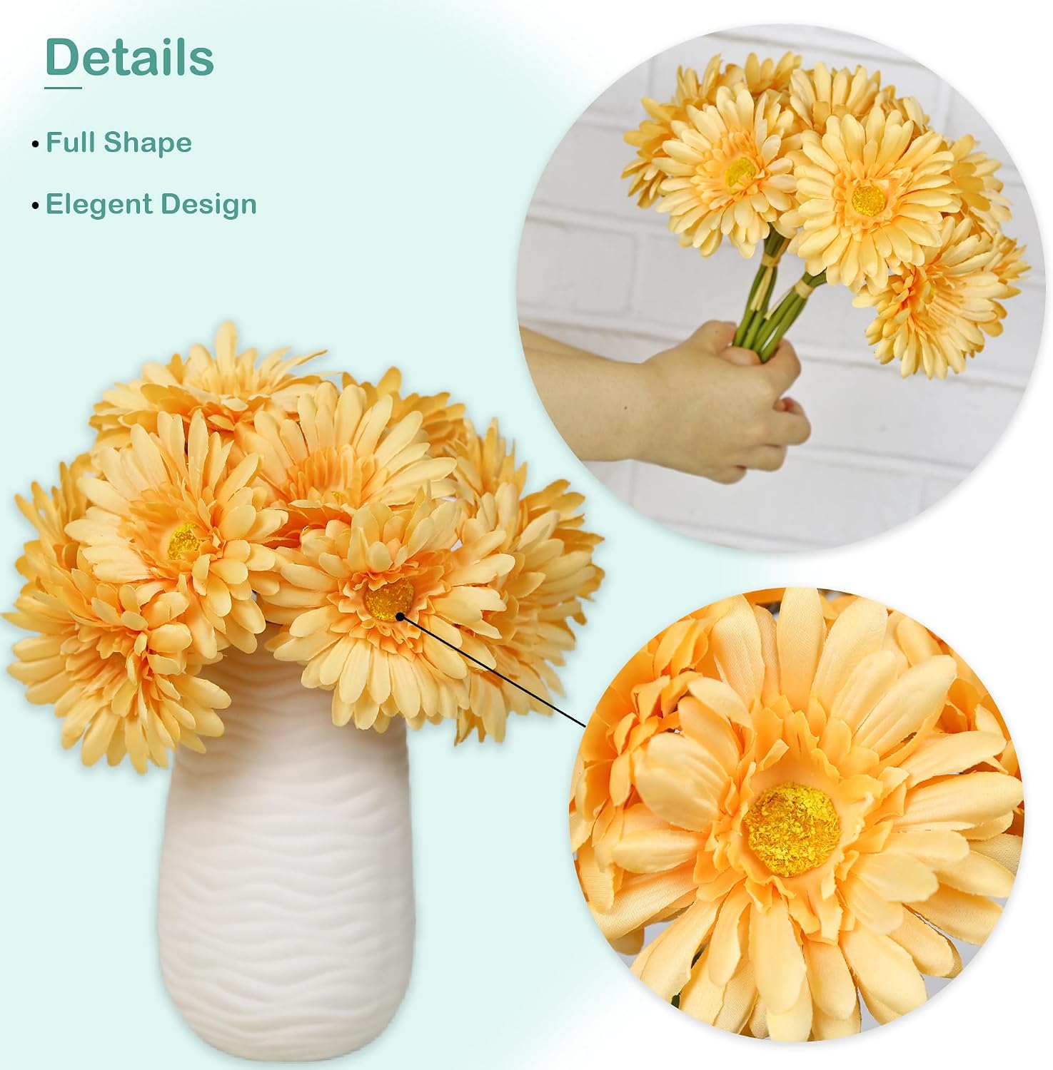 TOPIA Artificial African Daisies Flowers African Daisy Silk Flowers Artificial Gerbera Daisies Pack of 10 (Yellow)