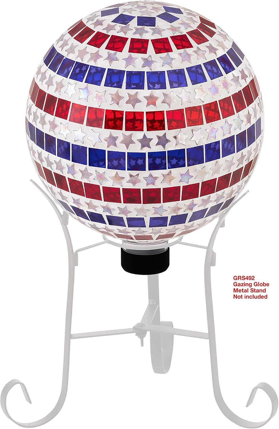 Alpine Corporation 10" Diameter Indoor/Outdoor Patriotic Glass Stars and Stripes Gazing Globe Yard Decoration, Red, White and Blue