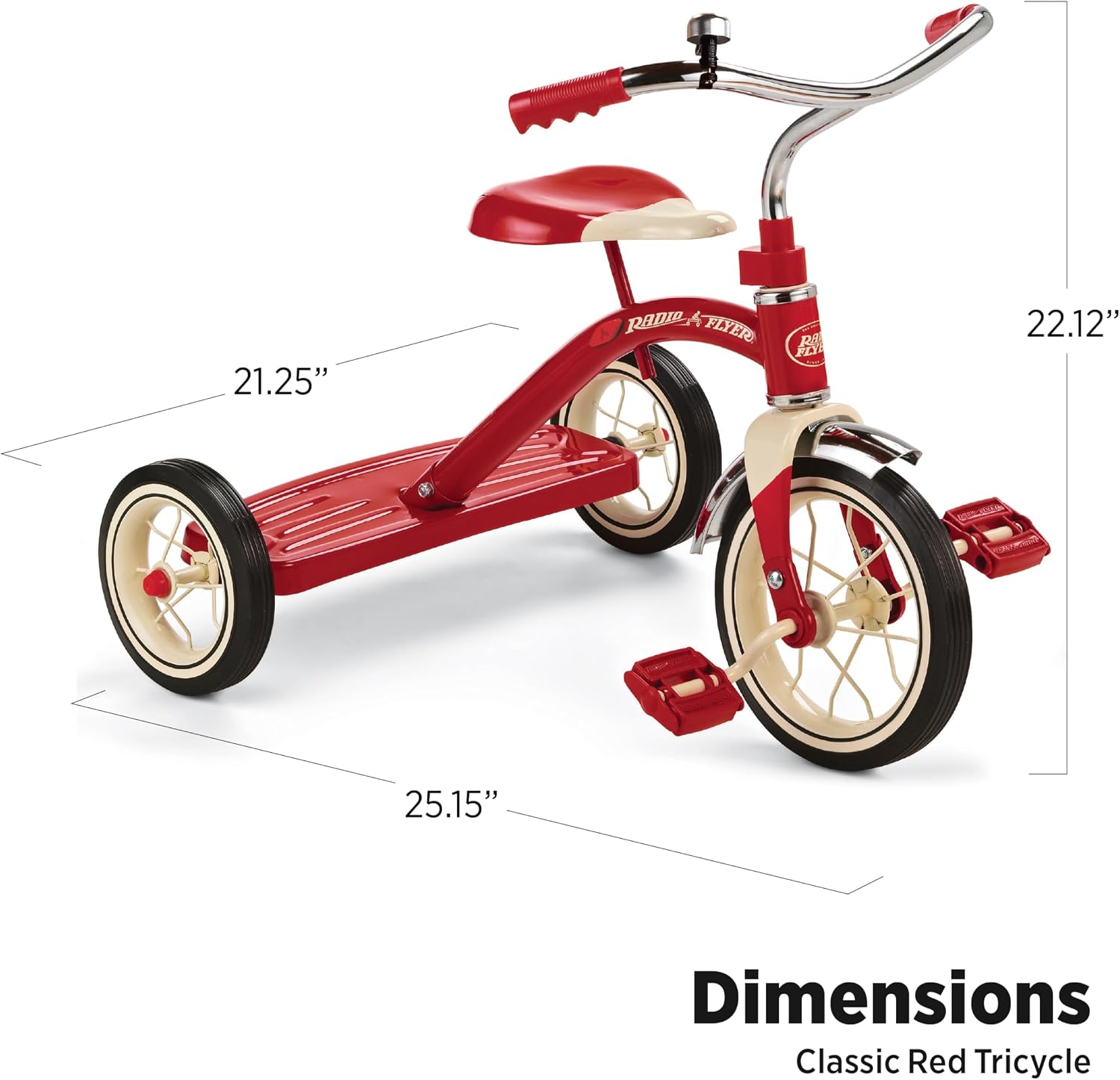 Radio Flyer Classic Pink Tricycle, for Ages 2-4, 10" Front Wheel, Bell | Steel Frame, Adjustable Seat, Rubber Tires, Chrome Details, Rear Step, Controlled Turning Radius, Tricycle for Toddlers