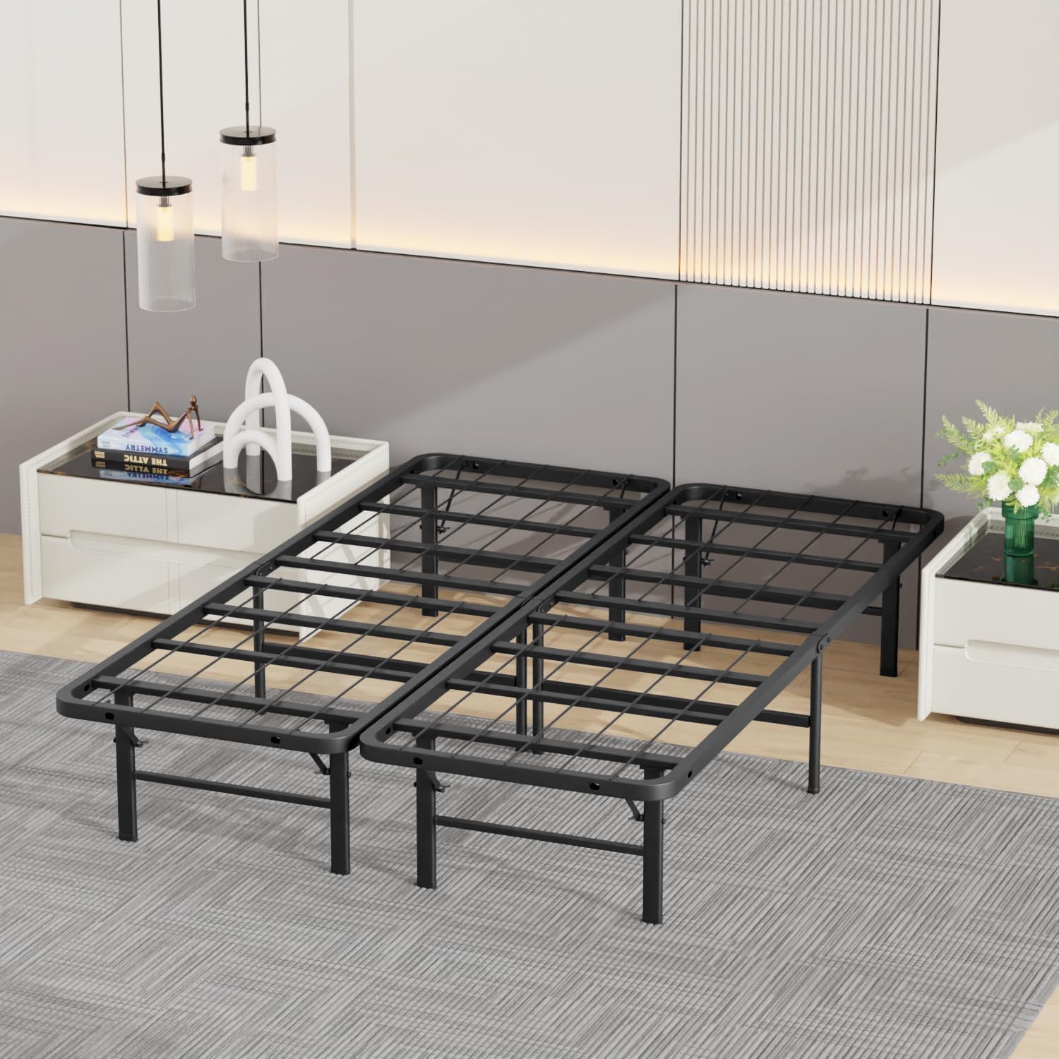 BestMassage | Twin Bed Frame | Metal | Heavy Duty Steel Slats with 6 Legs | Foldable | Sturdy, No Box Spring Needed | Easy to Assemble with Under-Bed Storage | Furniture for Home, Dorms