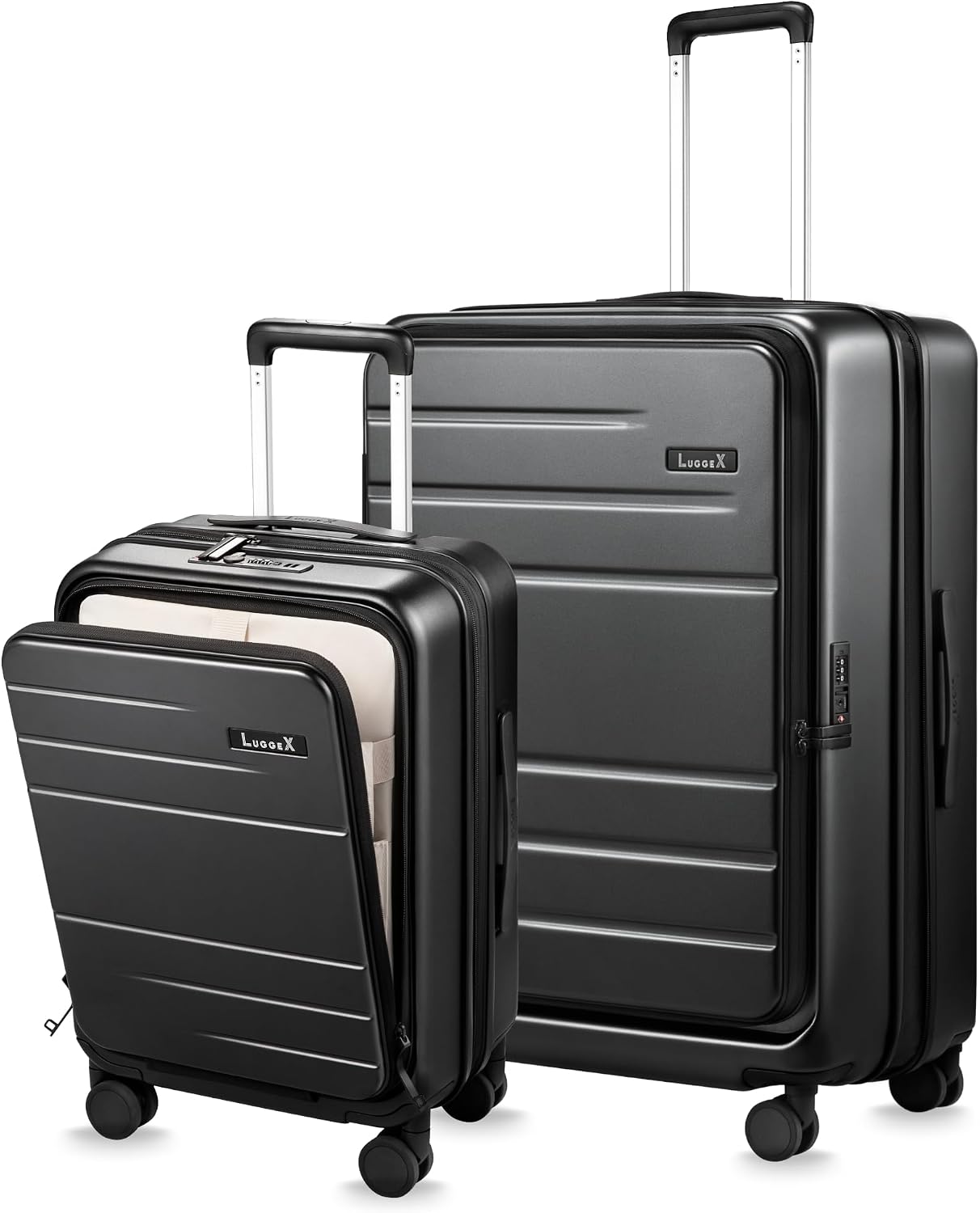 LUGGEX Checked Top Opening Expandable Suitcase, Black, 28" | Checked Luggage, Top Opening Design, 100% PC Hard Shell, Expandable Storage, TSA Approved Lock, 105L-115L Capacity, FX-Core