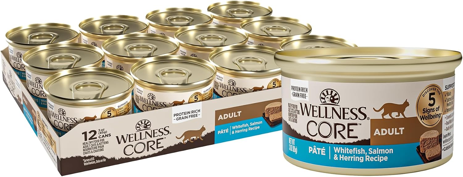 Wellness CORE Pate Adult Canned Wet Cat Food, Natural, Protein Rich, Grain Free, Turkey and Duck Recipe, 3 oz, Pack of 12 Cans