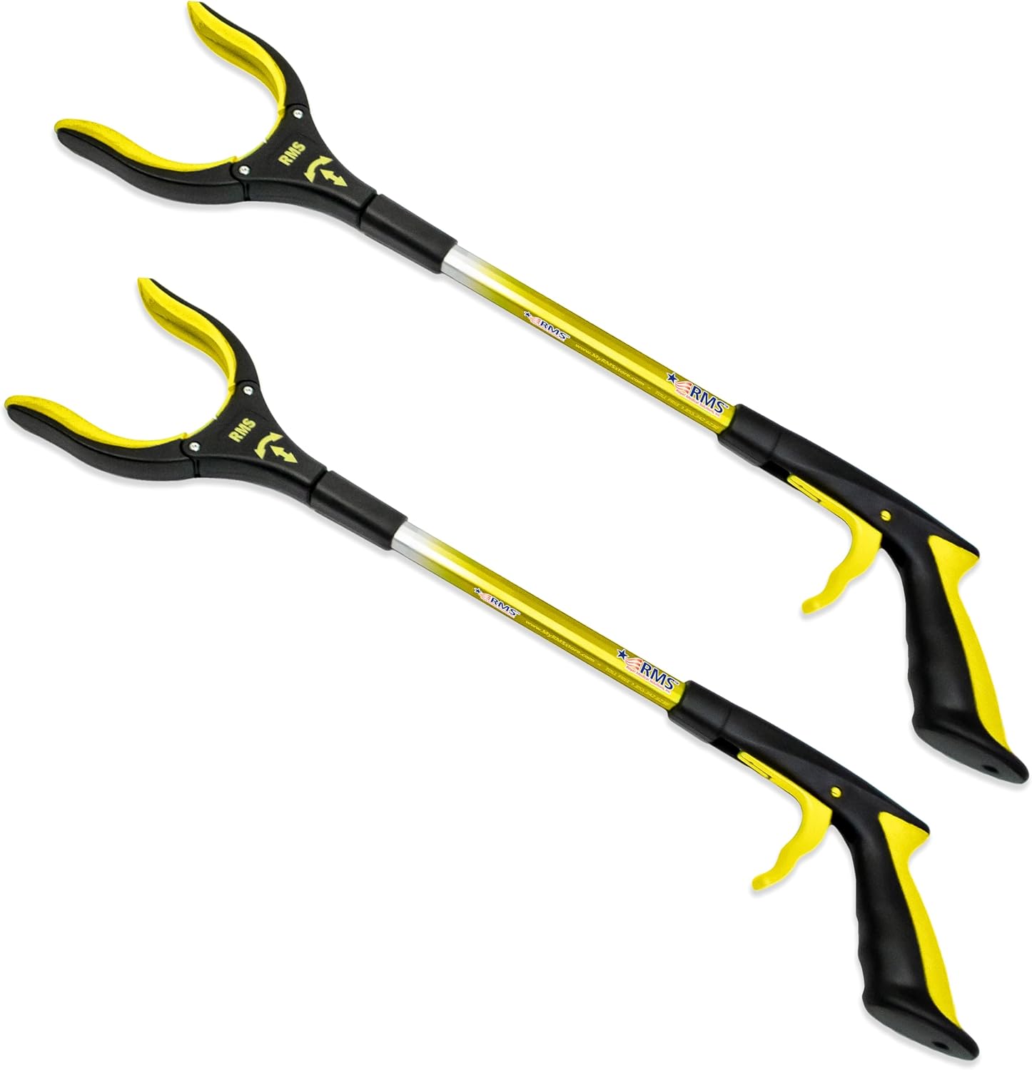 RMS 2-Pack 34 Inch and 21 Inch Grabber Reacher with Rotating Jaw | Mobility Aid Reaching Tool, Short and long options retrieve household items from floors, shelves, vehicles and tight spaces
