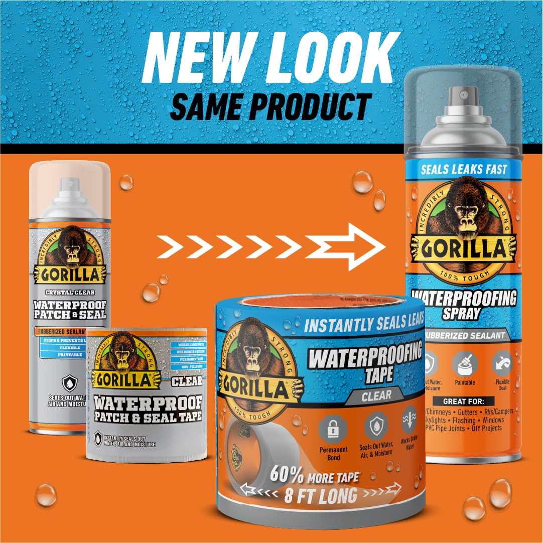 Gorilla Waterproofing Spray, Black, 16 oz, Flexible Rubberized Sealant