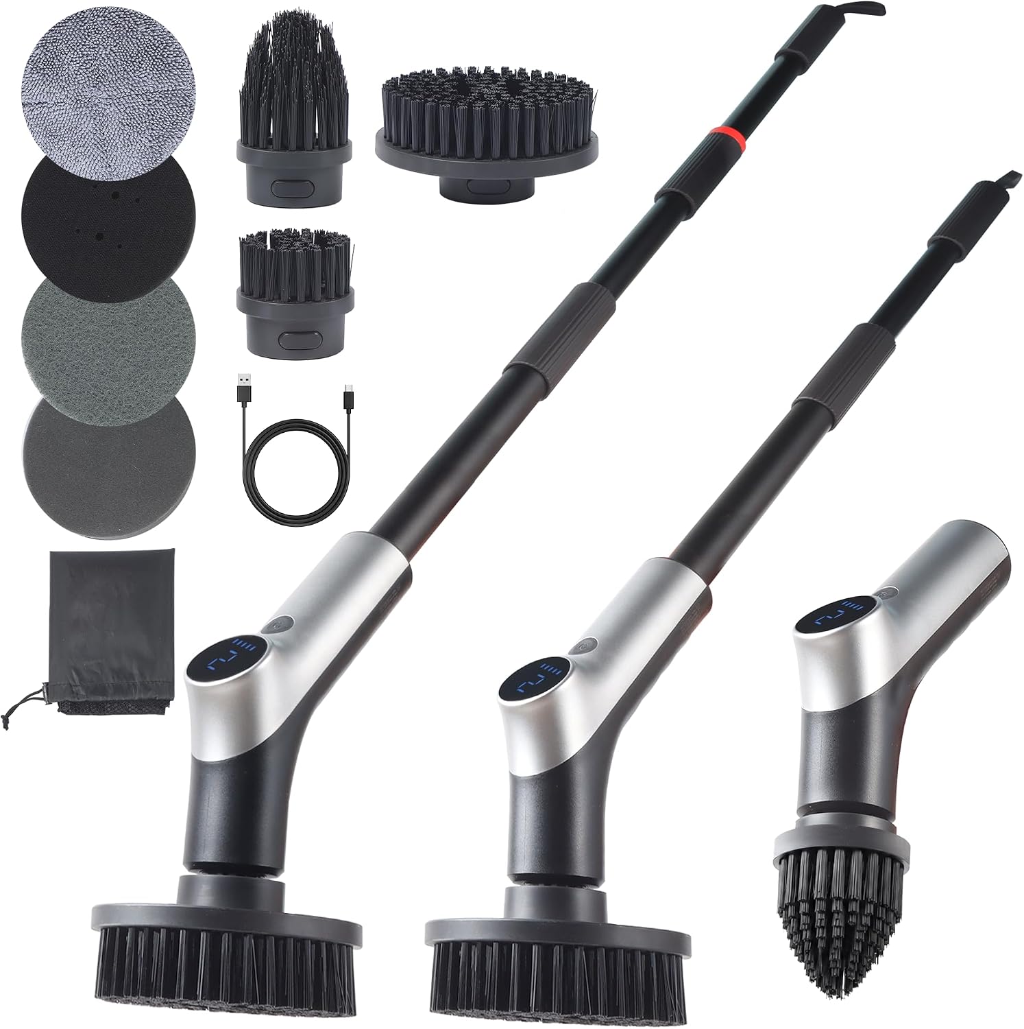 Electric Spin Scrubber IPX7 Waterproof Shower Scrubber with 7 Brush Heads | 2.5N·m Torque Power Scrubber for Bathroom Grout Tile Bathtub Cleaning