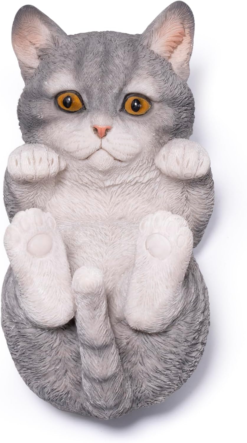 Hodao Cute Cat Phone Stand, Gray Kitten Cell Phone Holder for Desk, Resin Animal Figurine Stand for iPhone and Samsung, Vertical or Horizontal Viewing