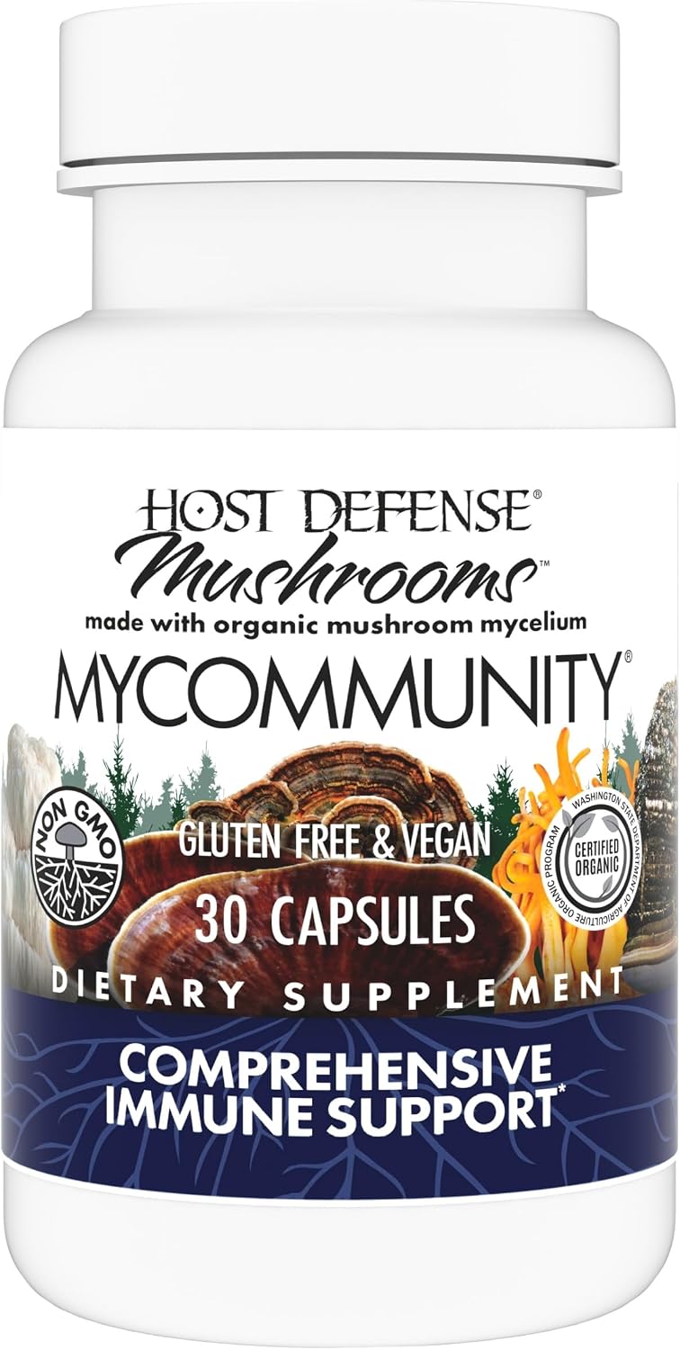 Host Defense MyCommunity Capsules - 17 Species Blend Mushroom Supplement for Immune Support - Herbal Aid with Lion's Mane, Reishi. Chaga, Cordyceps, Turkey Tail & More - 120 Capsules