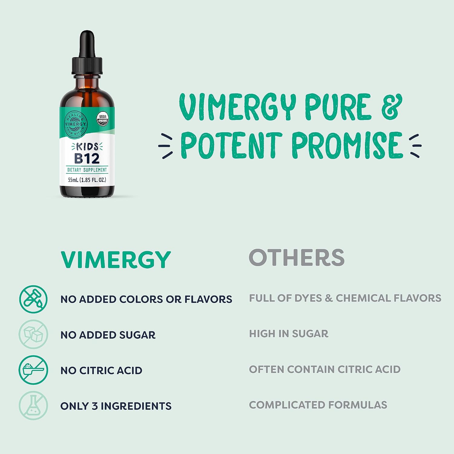 Vimergy Liquid Vitamin B12 Brain Function, 2500 mcg, Organic, 30 Servings | Brain Body Nourish*, Supports Oxygen and energy to the Brain*, Methylcobalamin & Adenosylcobalamin, Vegan, Non-GMO