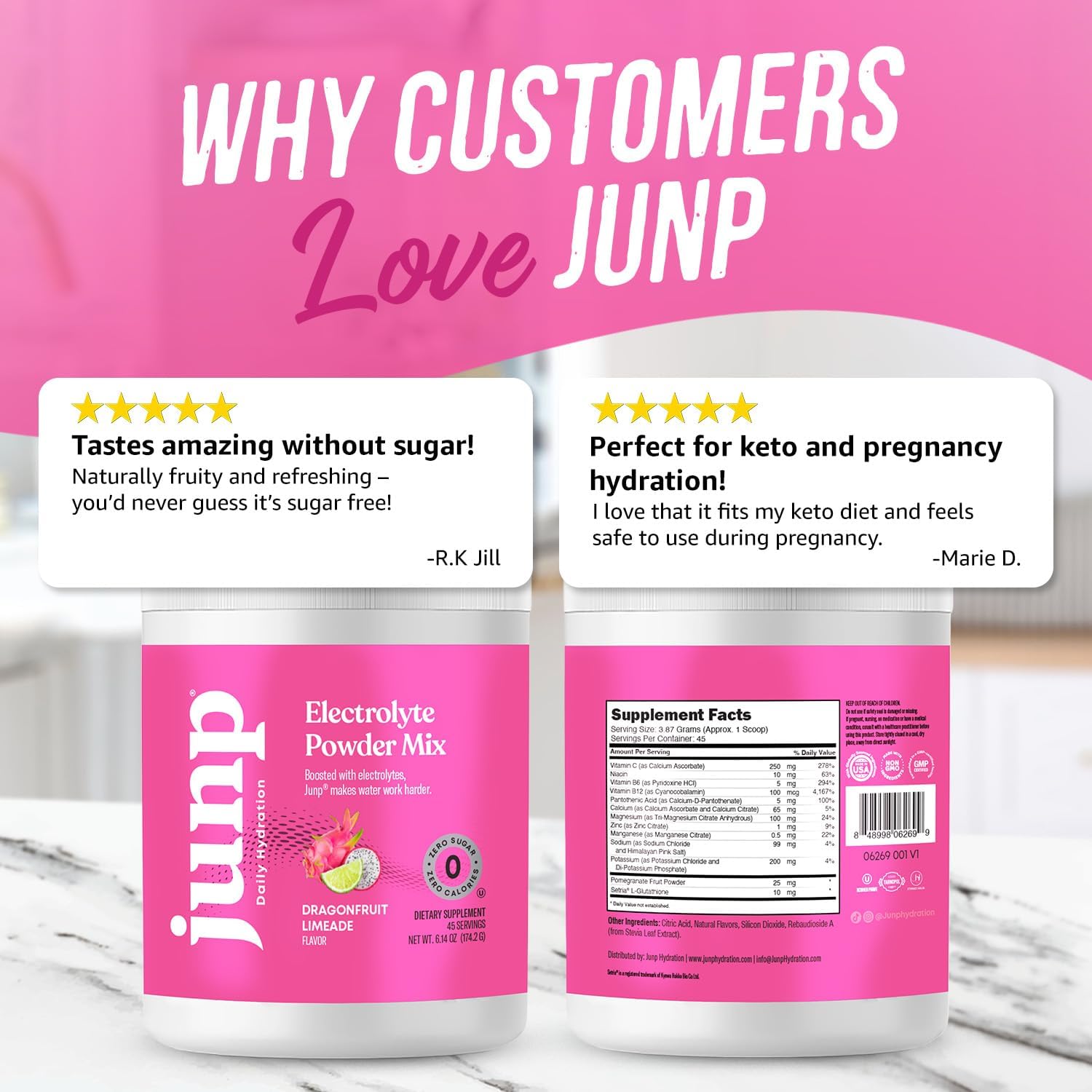 JUNP Electrolytes Powder No Sugar No Carbs – Lemonade Keto Electrolyte Drink Mix - Potassium & Salt Hydration Powder Electrolytes - Zero Calorie