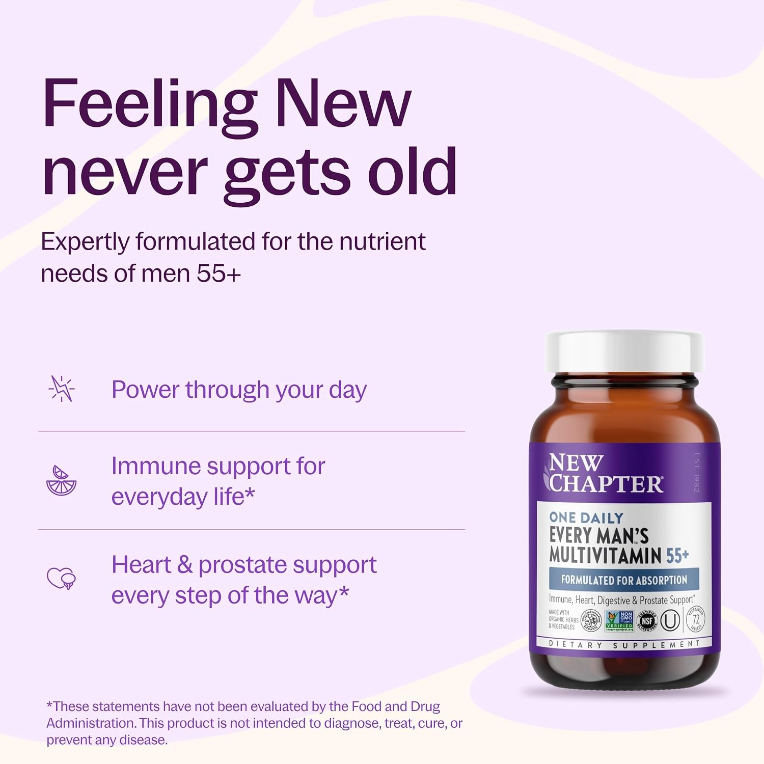 New Chapter One Daily Every Man's Multivitamin 55+ - Offers Eyesight, Immune System & Cellular Energy Support* - Contains Astaxanthin, Saw Palmetto & More - Gluten Free & Vegetarian - 48 Tablets