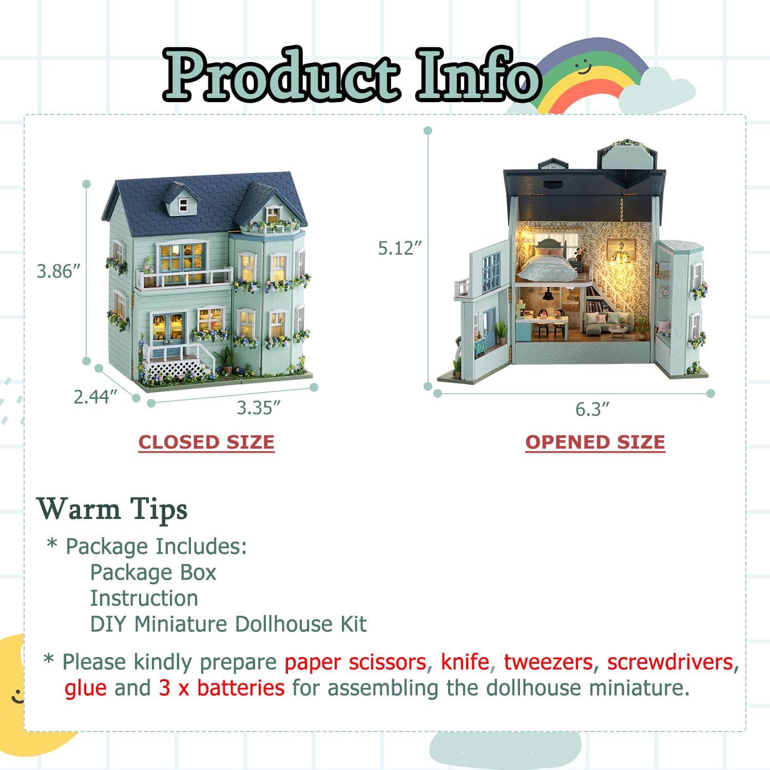 DIY Miniature Dollhouse Kit with Furniture Plus Dust Proof | 1:24 Scale Creative Room Mini Wooden Doll House Accessories for Kids Teens Adults Aged 14+(Beach Cottage)