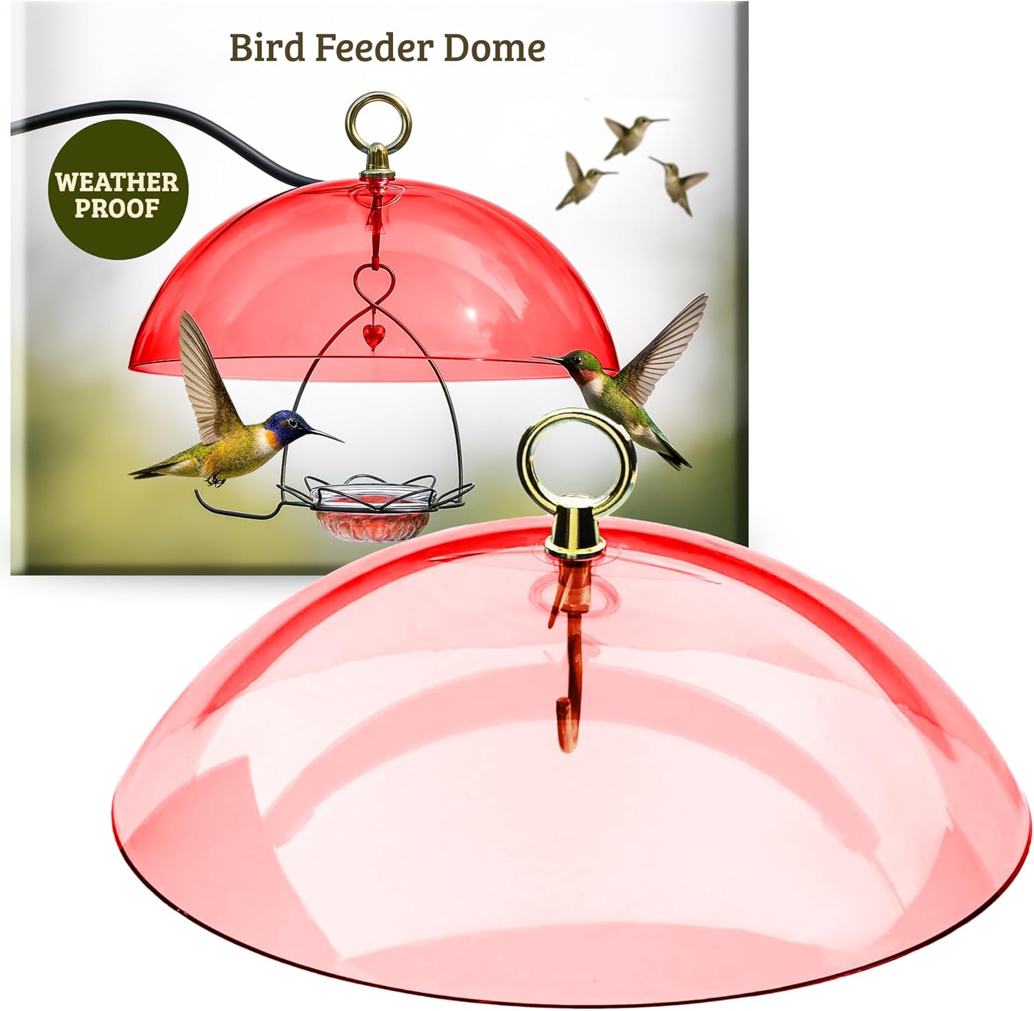 Birds Choice Red Bird Feeder Dome | 10.5" Rain Guard Cover for Hanging Bird Feeders | Outdoor Weather Guard to Help Keep Seed Dry | Domed Acrylic Outdoor Weather Guard for Hanging Feeders to Keep Seed Dry, Heavy-Duty Chrome-Plated Hanger and Hook