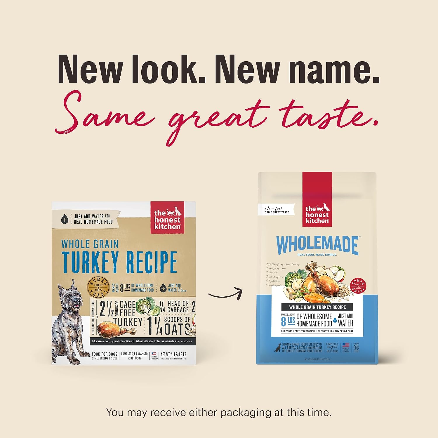 The Honest Kitchen Human Grade Wholemade™ Dehydrated Whole Grain Dog Food – Complete Meal or Dog Food Topper – Turkey 4 lb (Makes 16 lbs)