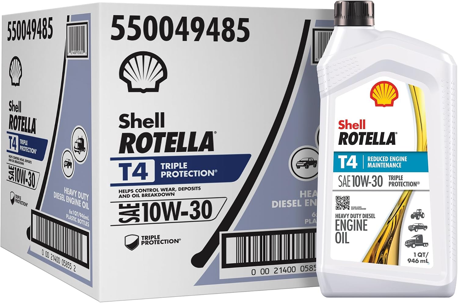 Shell Rotella T4 Triple Protection 15W-40 Diesel Engine Oil, 1 Gallon (3 Pack)