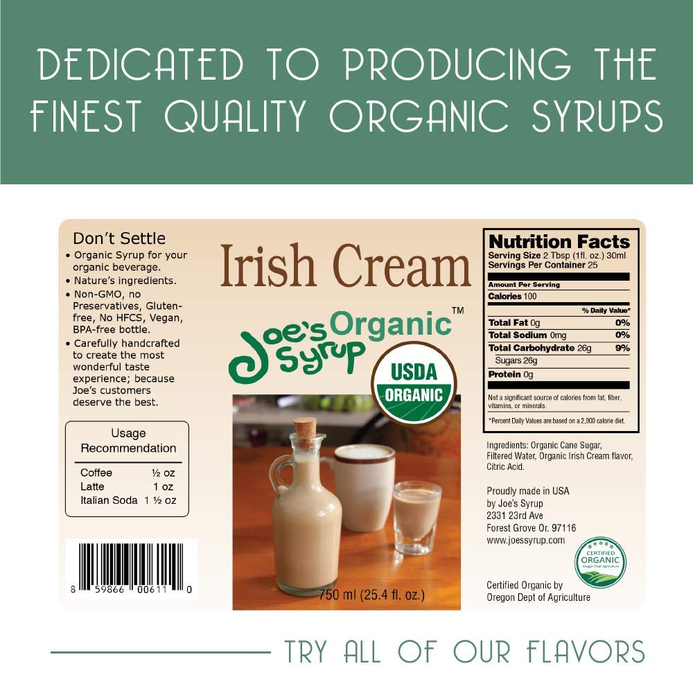 Joe’s Syrup Organic Flavored Syrup, Organic Strawberry, 750 ml | Vegan, gluten-free, Non-GMO, no HFCS; for cocktails & desserts