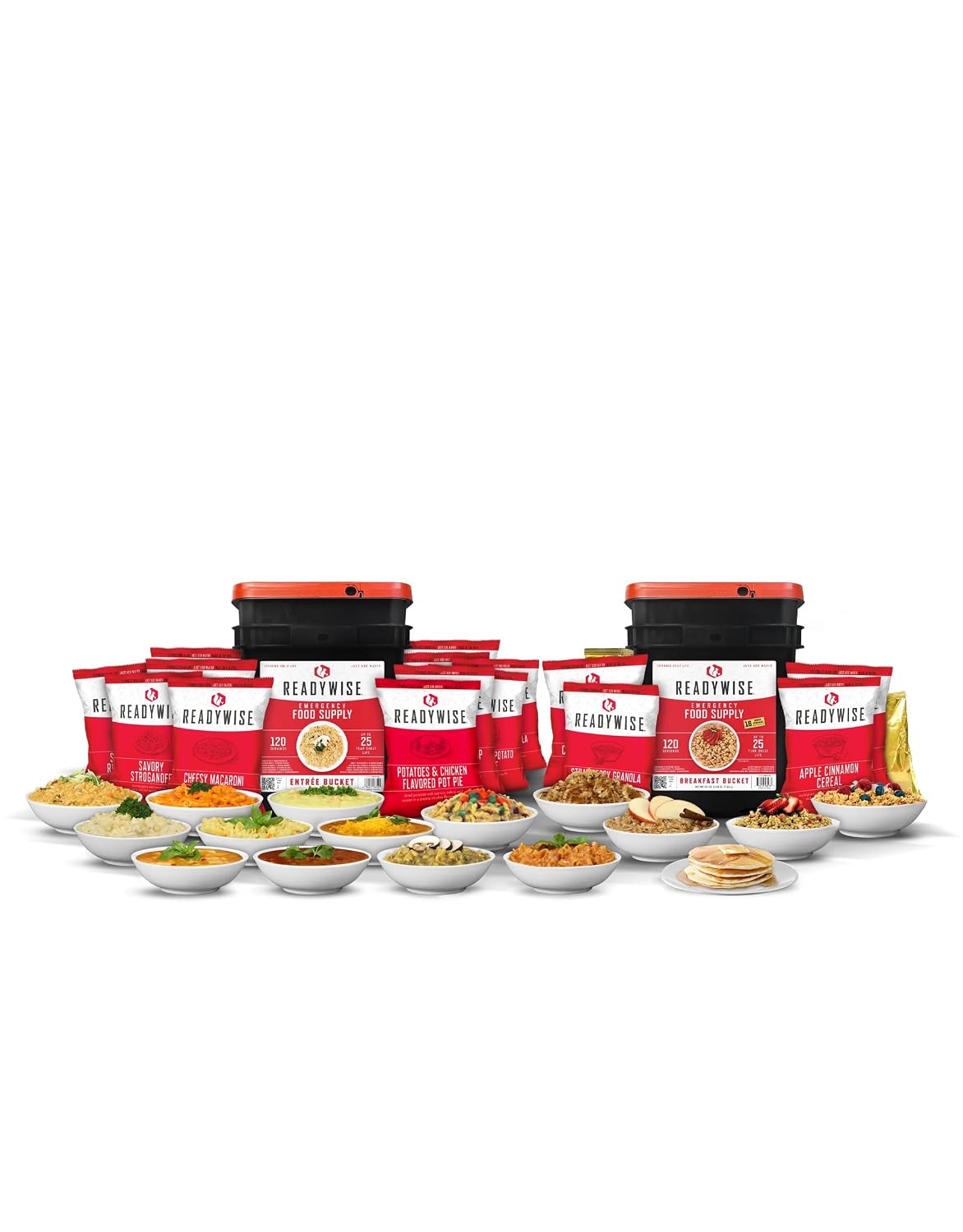 ReadyWise Emergency Food Supply - 360 Servings, 3 Buckets, Freeze Dried & Dehydrated Package of Long Term Meals, Survival Kit for Camping, Prepper Food Storage Supplies, up to 25 Year Shelf Life