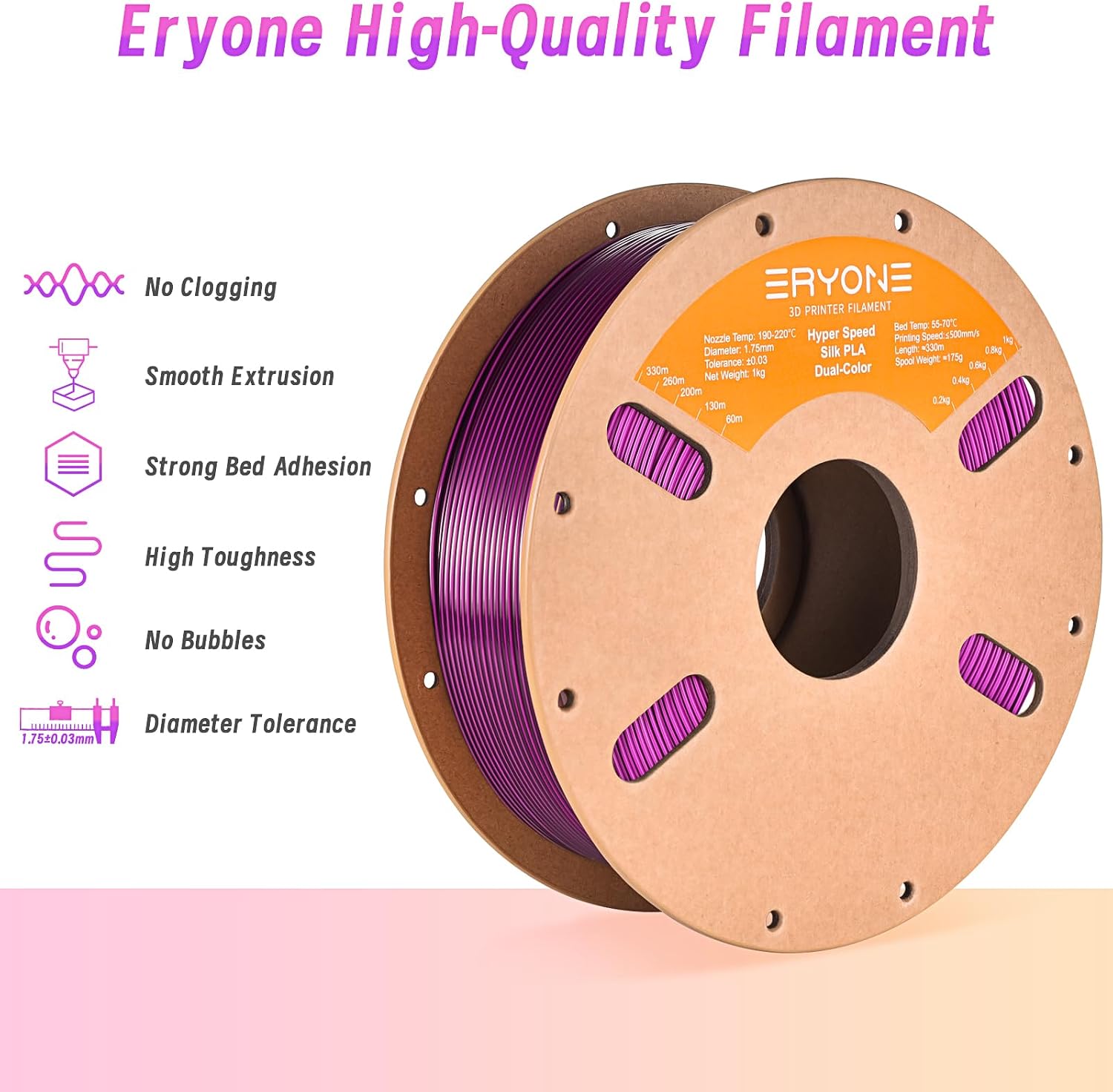 ERYONE Silk Filament PLA+ 1.75mm Upgraded Shiny 3D Printer Filament, Gloss Finish, Fit Most FDM Printer Stable Printing,1kg (2.2LBS)/Spool, Silver
