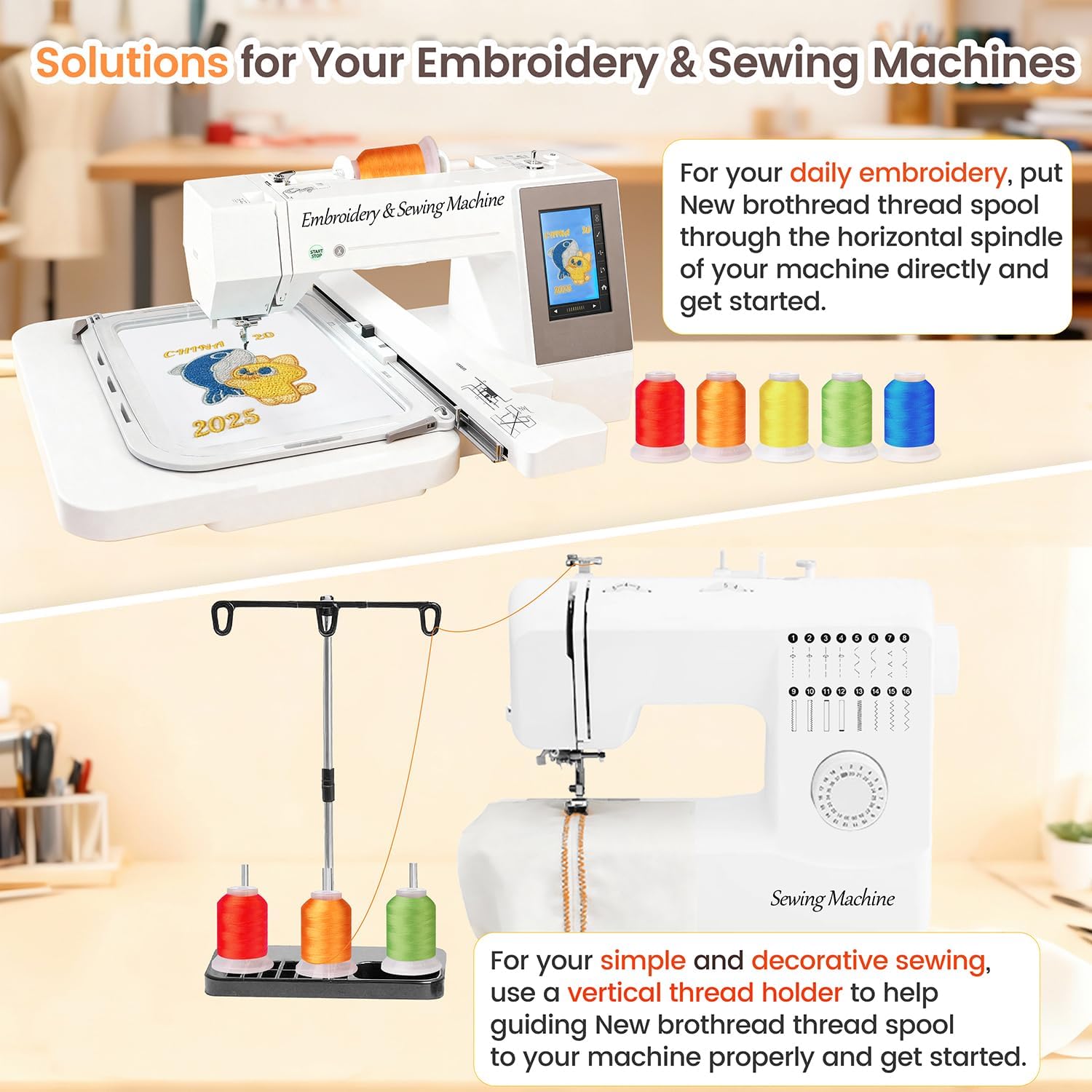 New brothread 40 Colors Polyester Embroidery Machine Thread Kit | Colors Compatible with Brother, 40WT, 500M/550Y spool