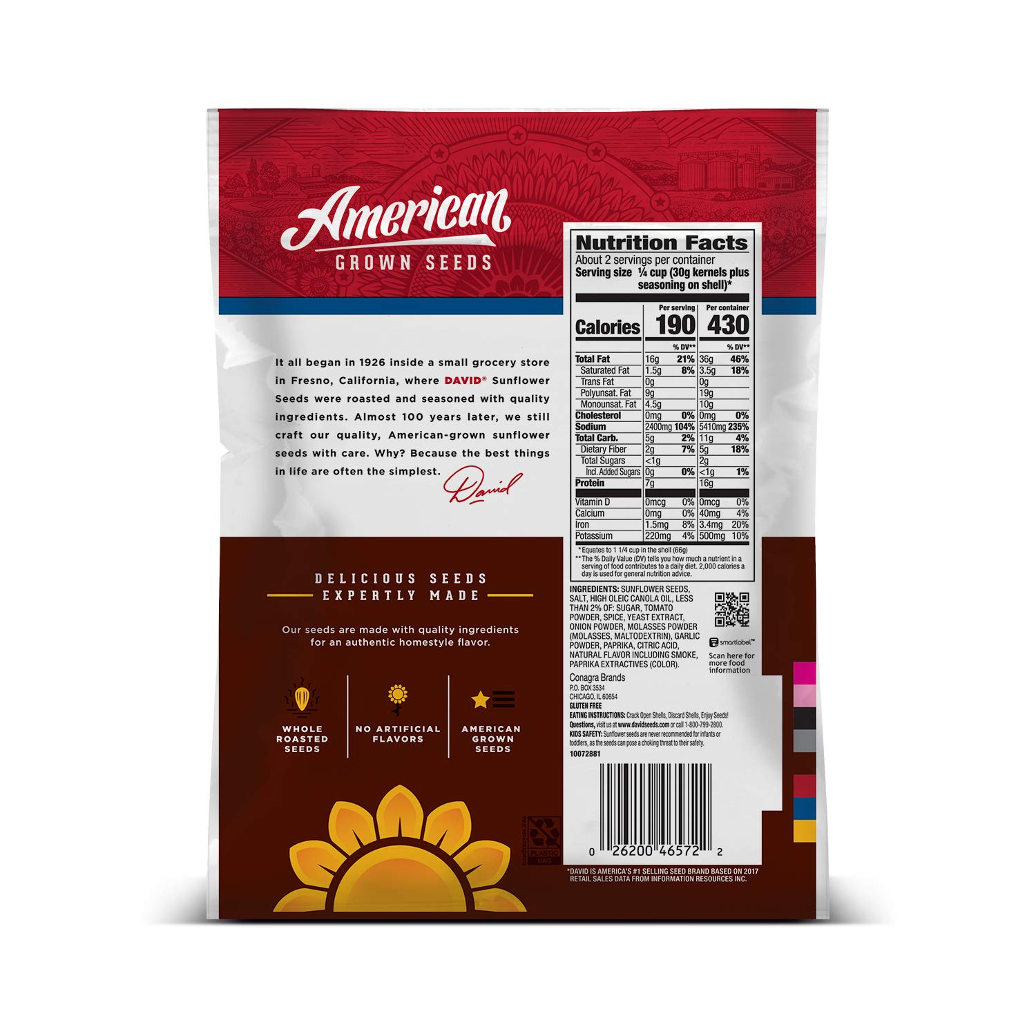 DAVID Jumbo Sunflower Seeds, Bar-B-Q Flavor, 5.25 oz.