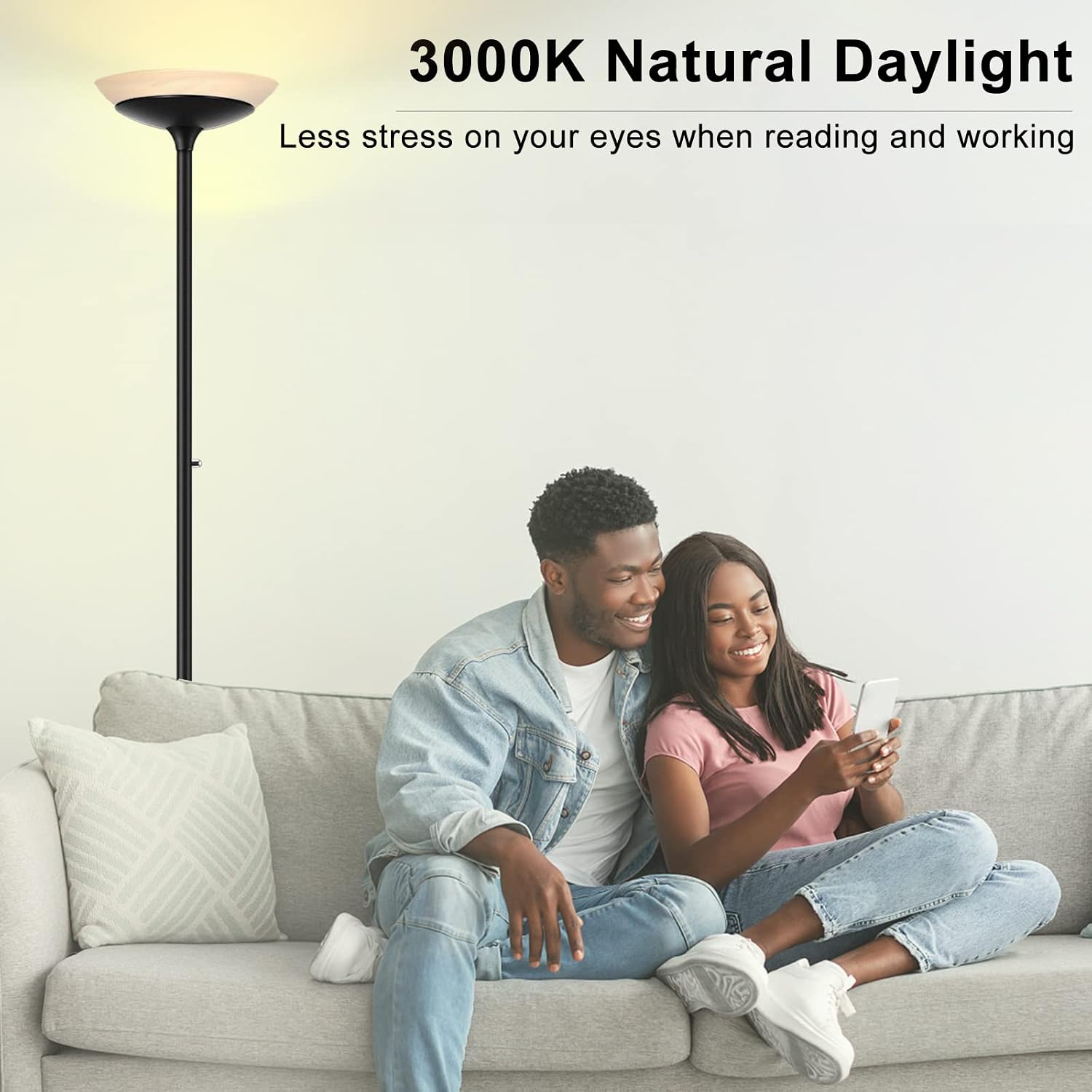 BoostArea Torchiere Floor Lamp, 30W Super Bright LED Standing Lamp, Stepless Dimmable Pole Lamp with 3000K Lighting, Rotary Switch