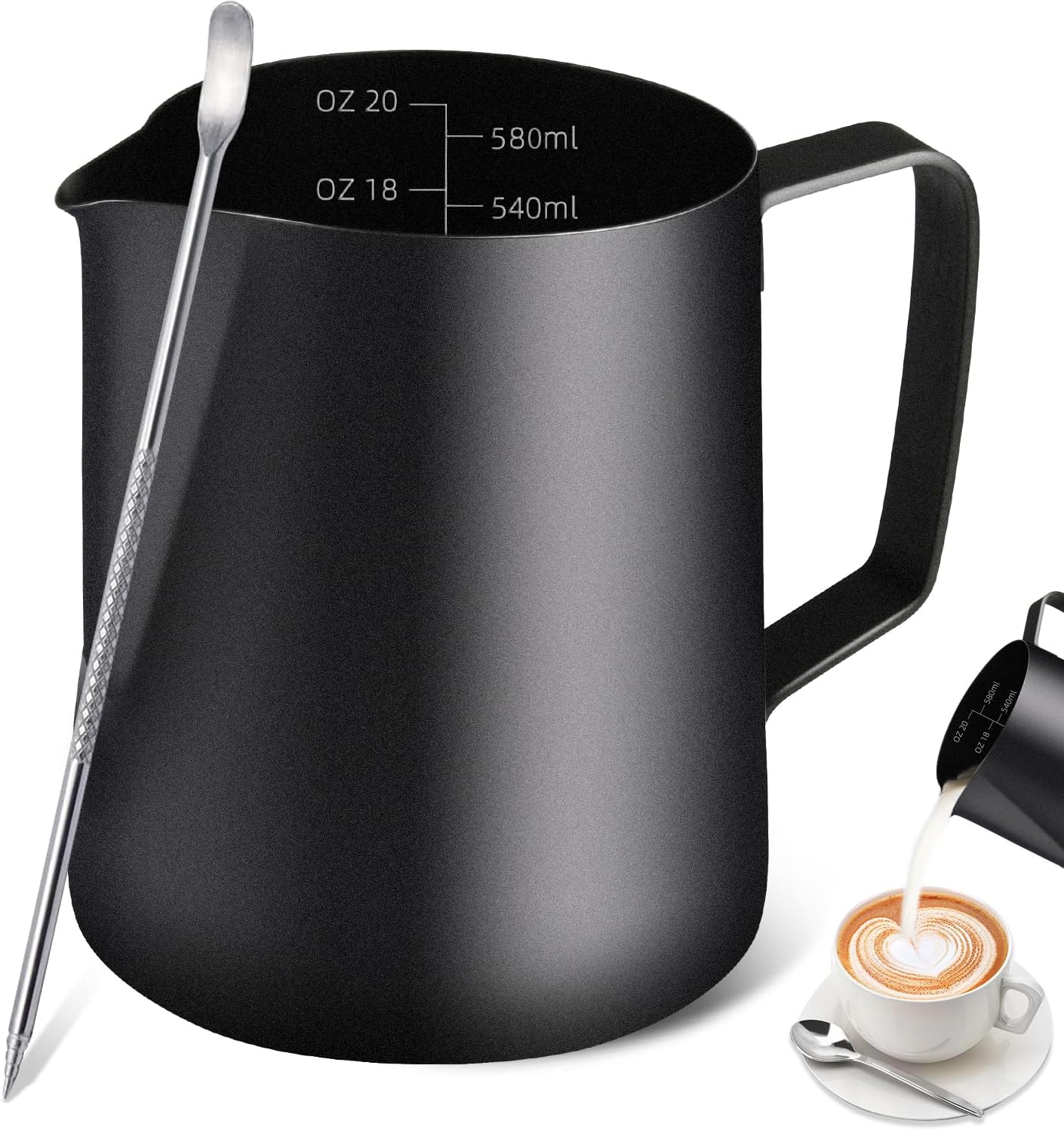 Stainless Steel Espresso Milk Frothing Pitcher - 12OZ/350ML Coffee Milk Frother Cup with Decorating Art Pen for Espresso Machine, Latte Art