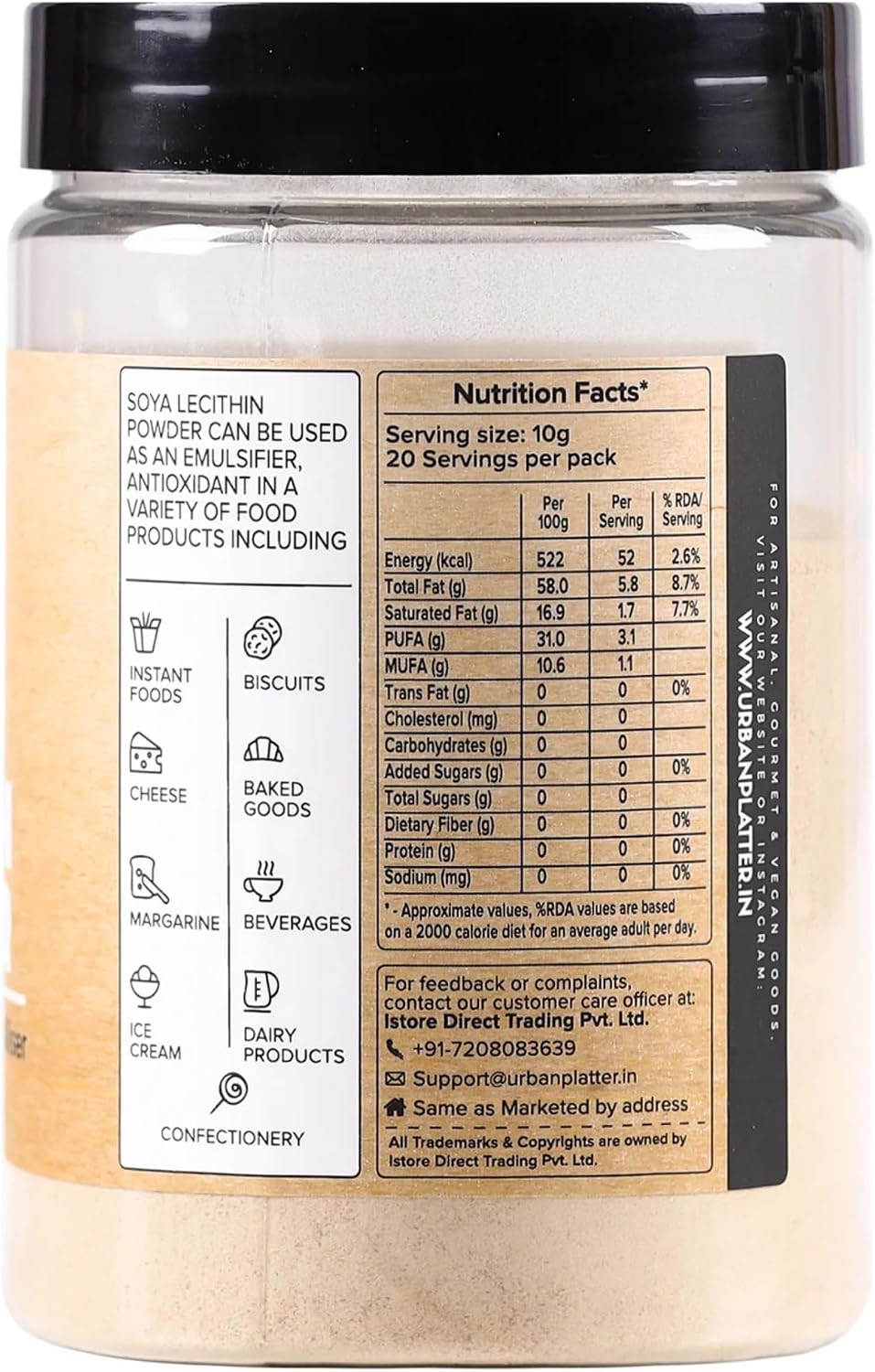 Urban Platter SOYA Lecithin Powder | 7.05 Oz (200g) | Natural Emulsifier, Thickener & Stabiliser | Plant-Based & Vegan | Ideal for Baking, Chocolates