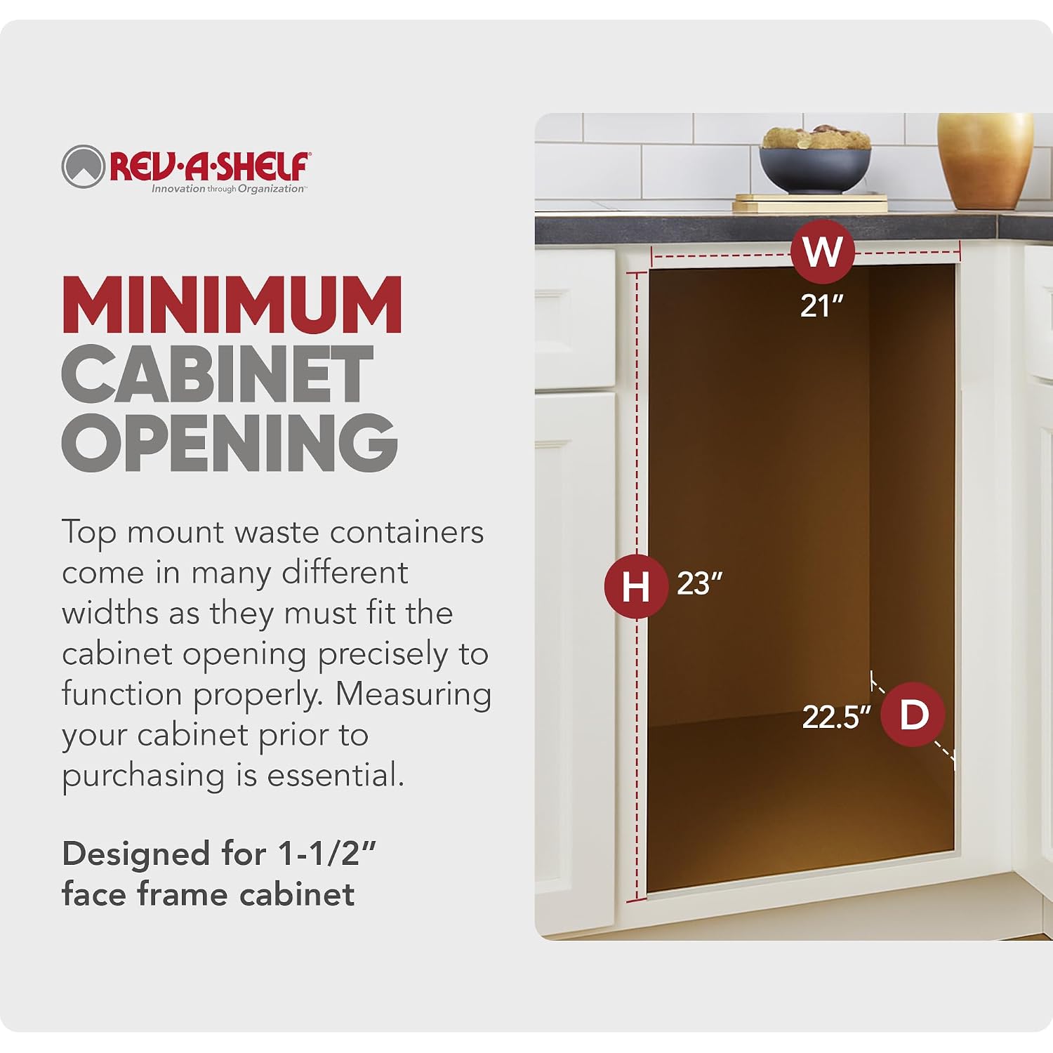 Rev-A-Shelf Double Top-Mount Pullout Trash Can, Min Opening 15" W, 35 Qt | Under Kitchen Cabinet Large Capacity Waste/ Recycling Containers, 150 Lbs Rated Full-Extension Slides, 4WCTM-18BBSCDM2 Silver