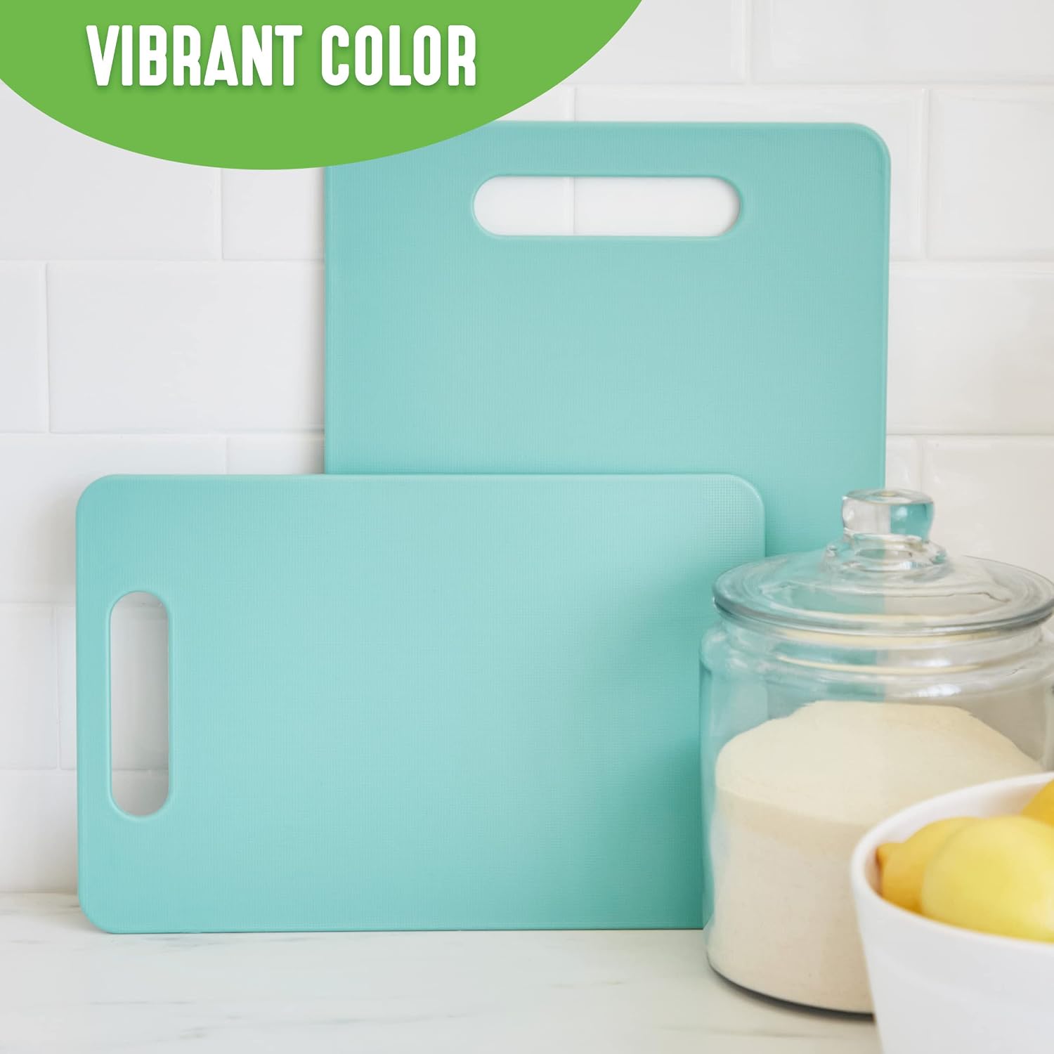 GreenLife Cutting Board Set 8x12" & 10x14", Extra Durable, Meal Prep, Non-Slip, Grip Handles, Crack Resistant, Dishwasher Safe, Reversible, Versatile Kitchen Essentials, Turquoise