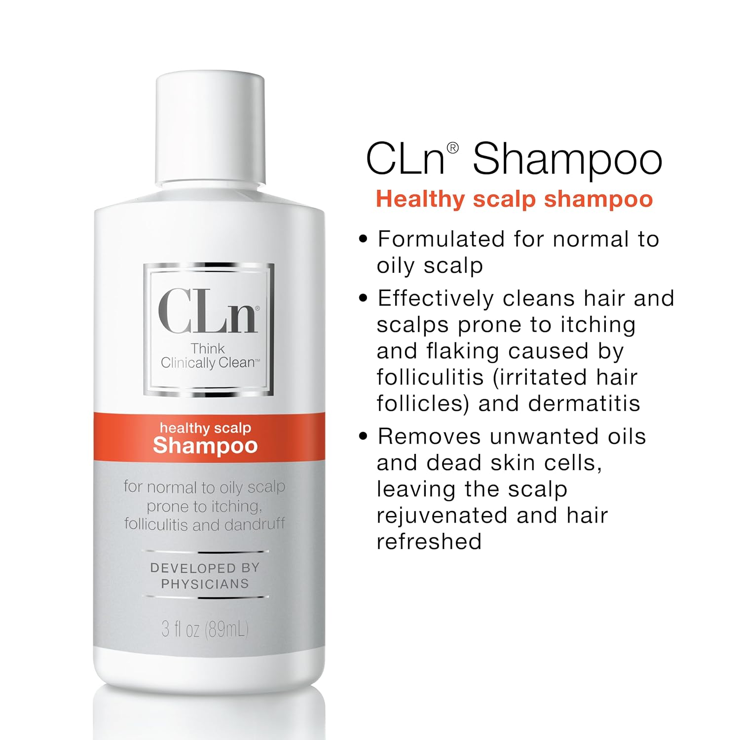 CLn® Shampoo - Clarifying Formula with Salicylic Acid, For Normal to Oily Scalp Prone to Folliculitis, Dandruff, Itchy & Flaky Scalp, Fragrance-Free & Paraben-Free, 8 fl. oz.