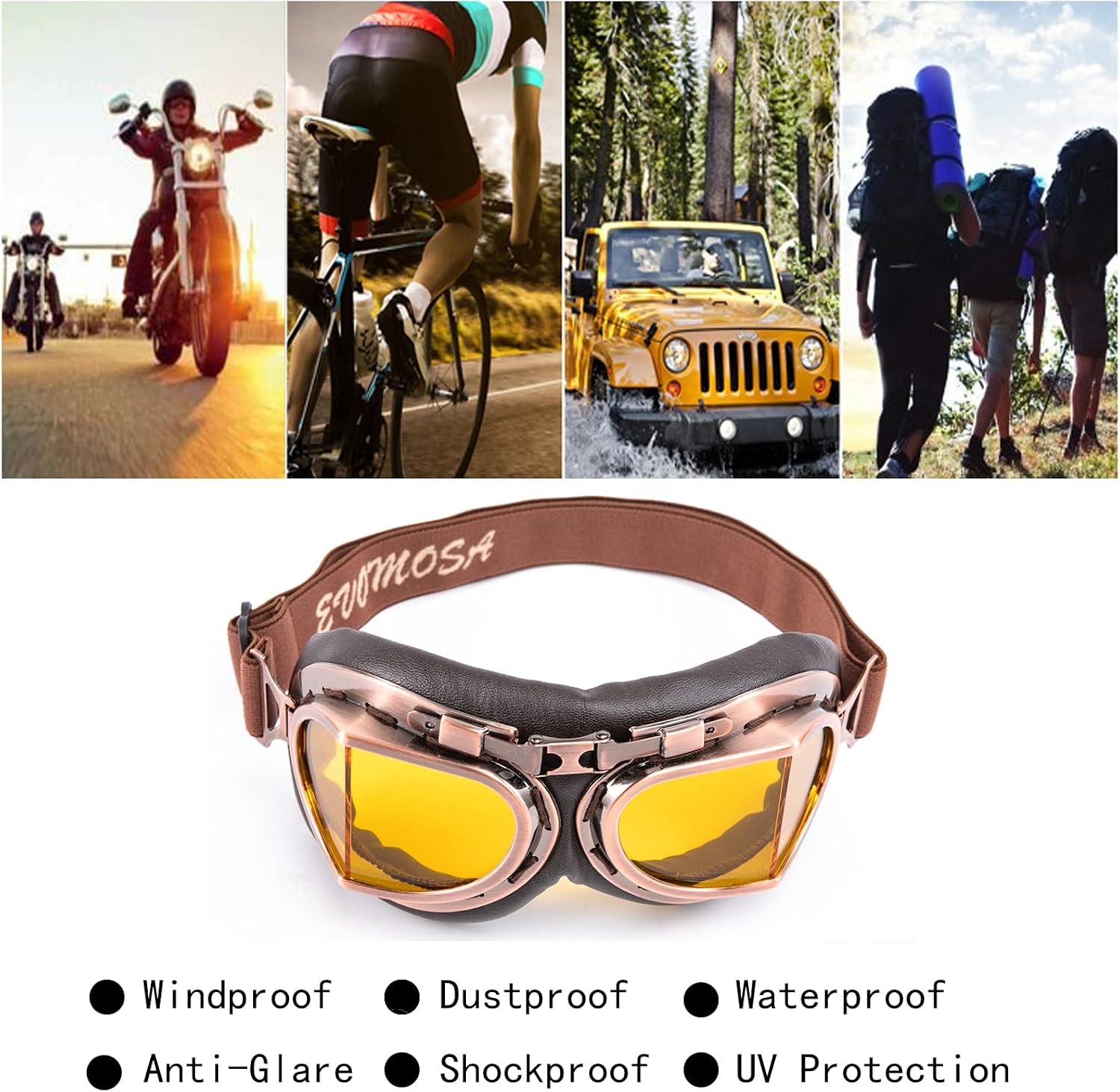 Motorcycle Goggles Anti Fog&Wind&Dust&Sand Aviator Pilot Motocross | Dirt Bike Atv Riding Goggles with Yellow Lens,Fit Over Glasses or Helmet