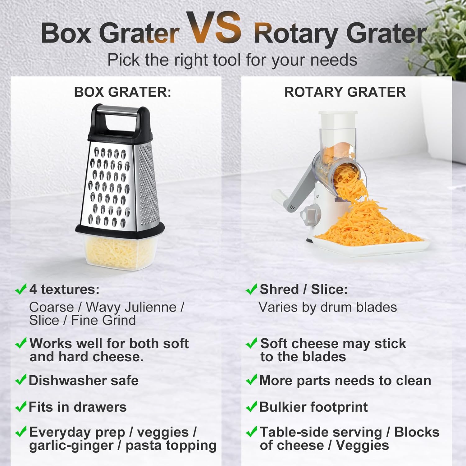 Ourokhome Cheese Grater with Handle, Stainless Steel Box Grater, 4 Side Kitchen Vegetable Shredder Slicer Zester with Container for Parmesan, Cabbage