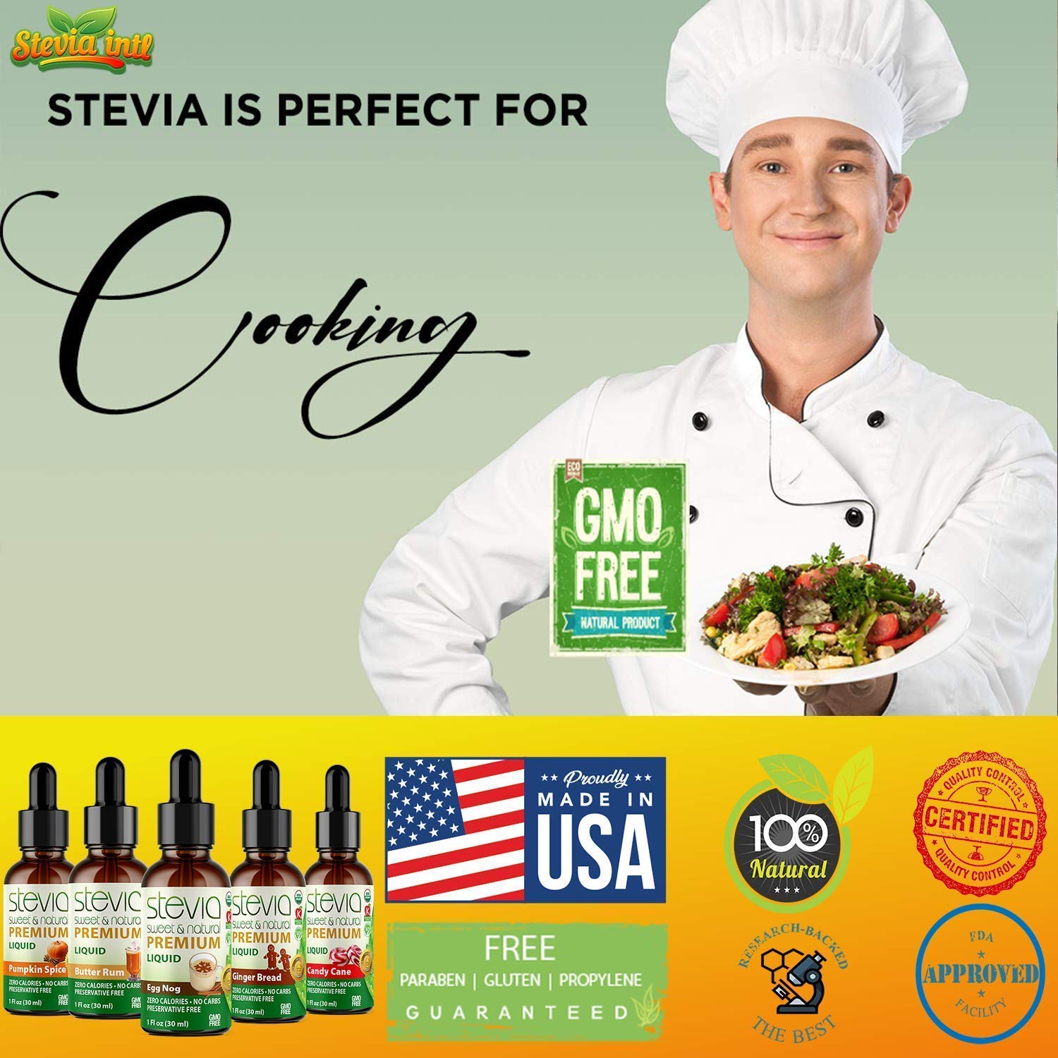 Stevia Intl - Holiday & Seasonal Special (Pack of 5). Premium Stevia Drops with 5 Flavors in Glass Bottles. 100% All-Natural Sweet, Non-Bitter